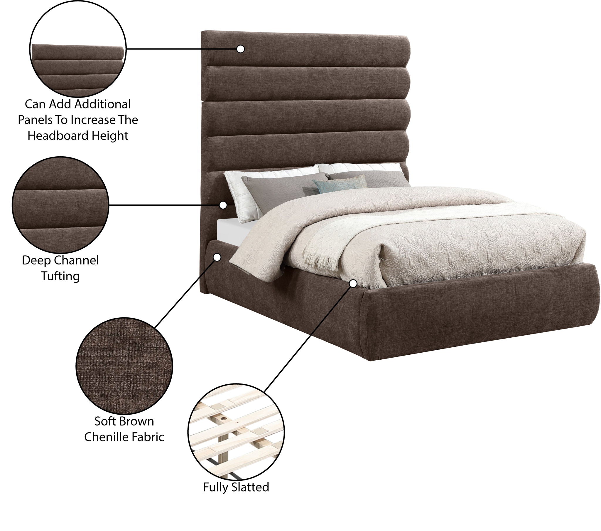 Adam - Chenille Fabric Bed With 70.5" Headboard