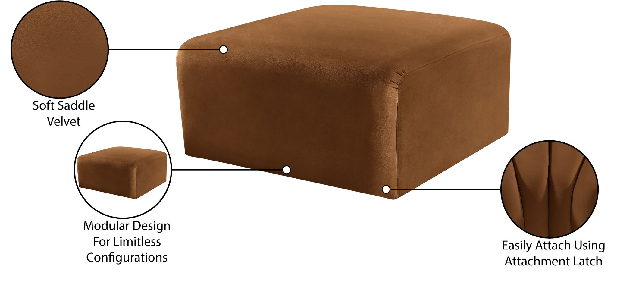 Arc - Velvet Ottoman - Saddle