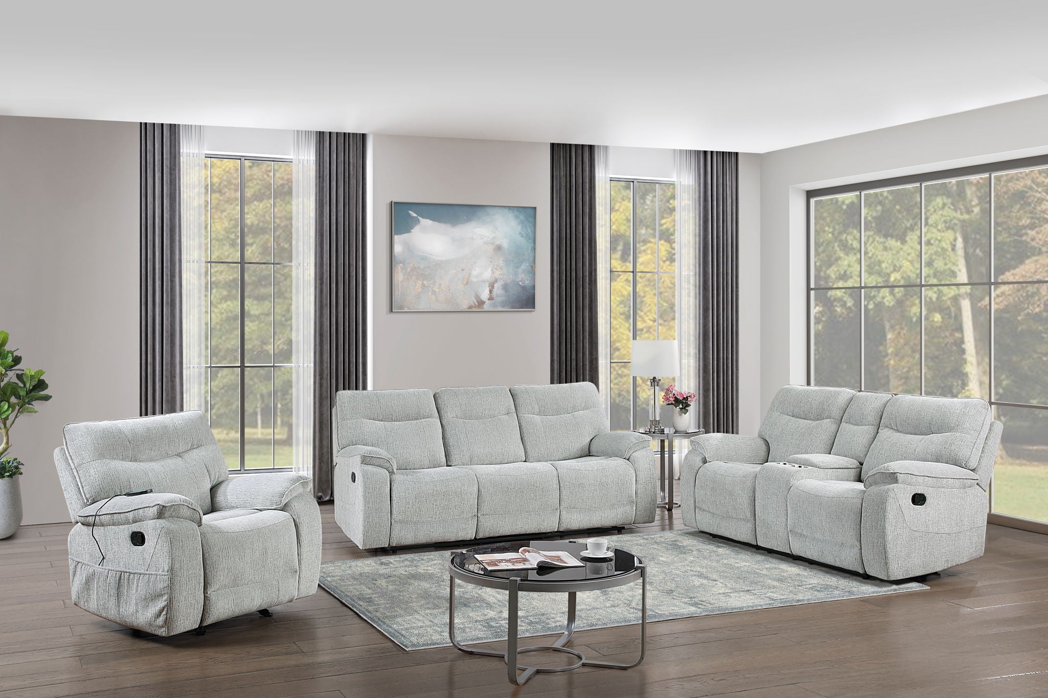 Chablis - 3 Piece Manual Sofa & Loveseat & Chair - Mist Gray