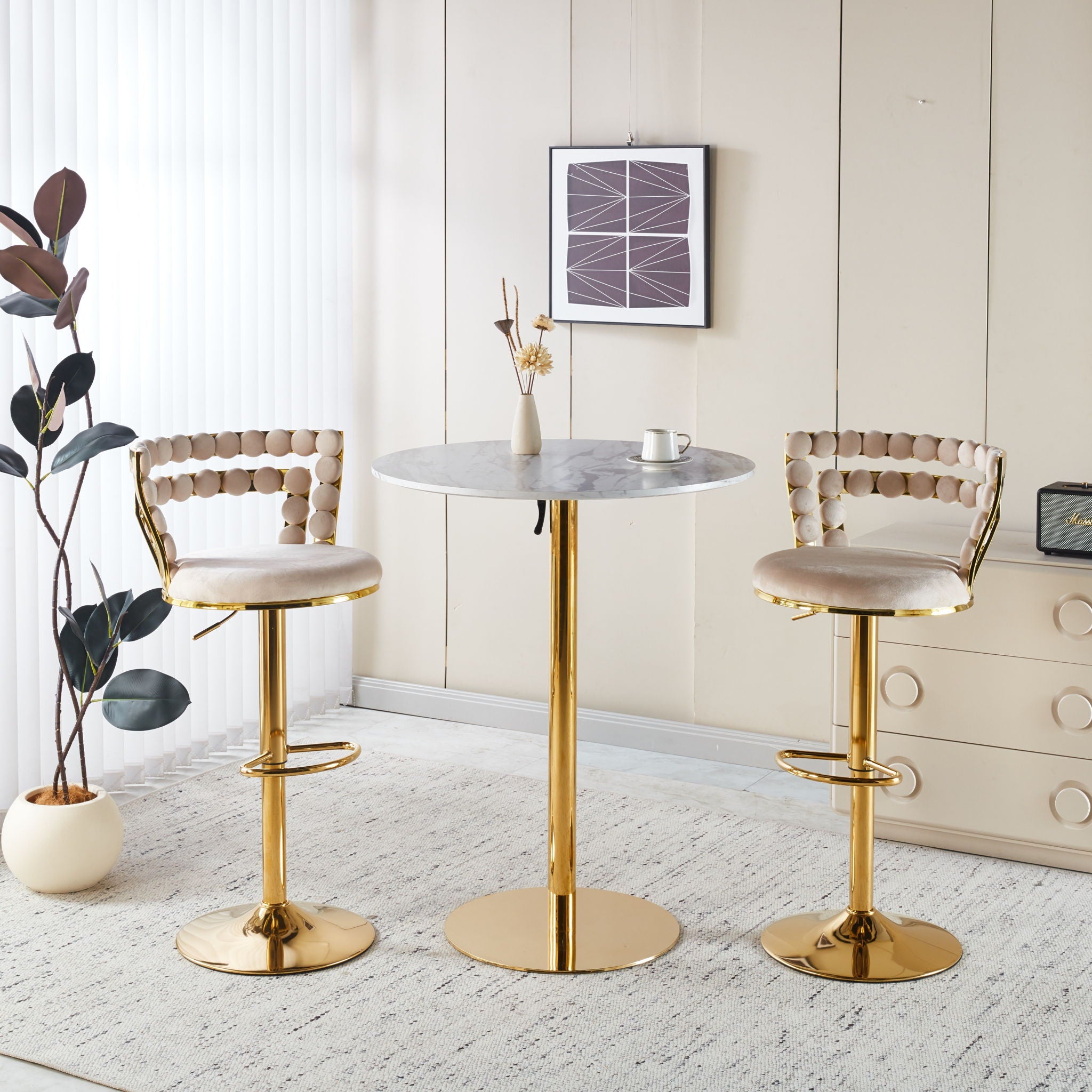 Modern Bar Chair With Iron Tube Legs, Soft Cushions And Comfortable Backrest (Set of 2)
