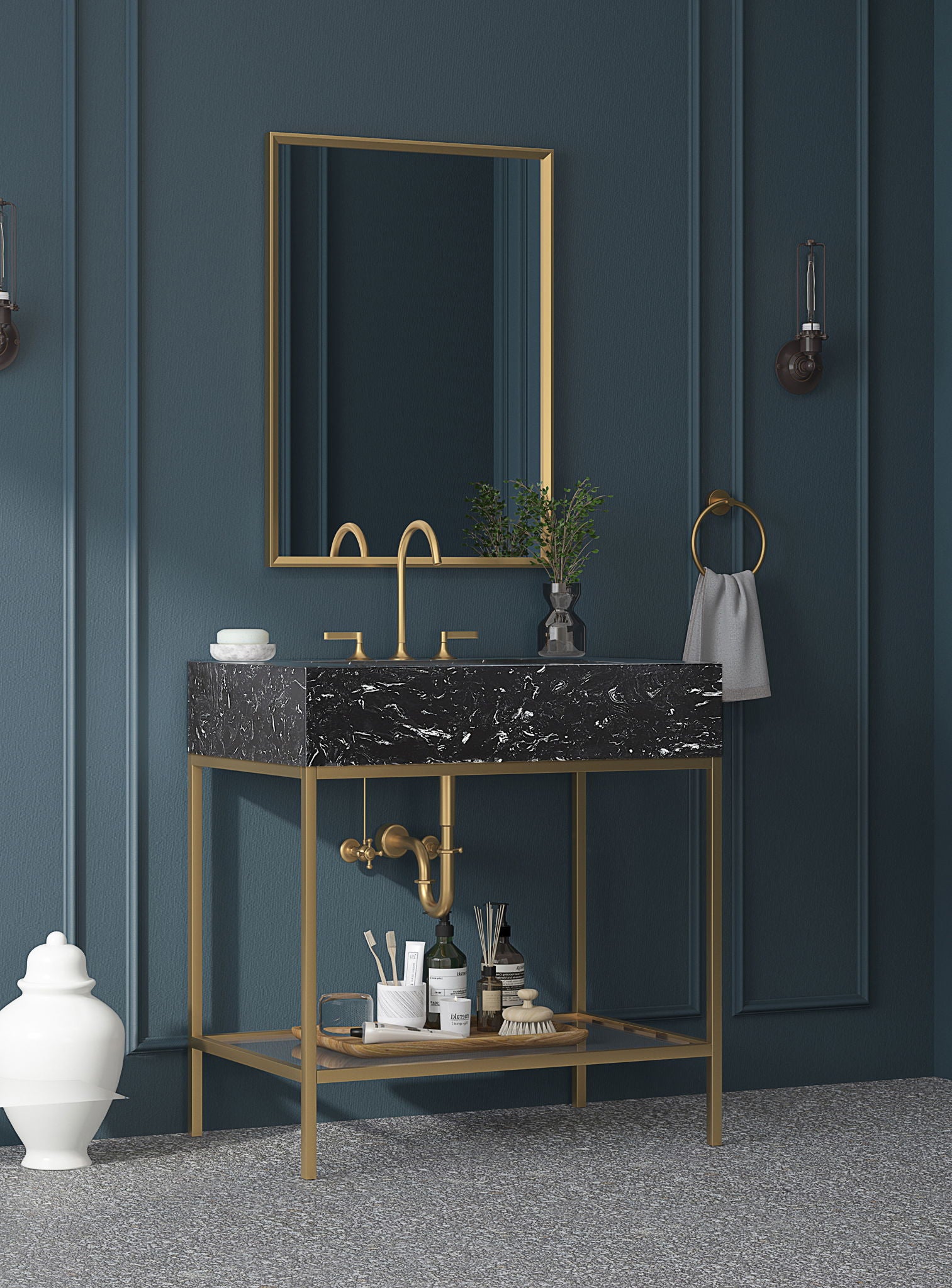Marmo - Engineered Marble Bathroom Vanity With Gold Base