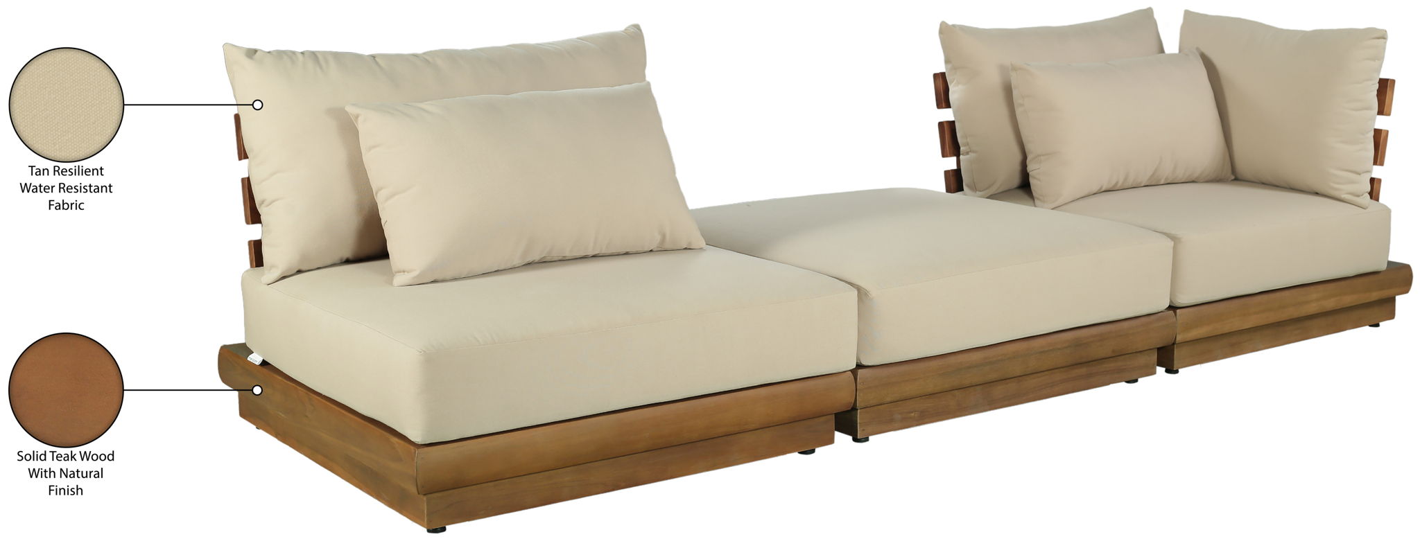 Mirella - 3 Piece Water Resistant Fabric Upholstered Outdoor Patio Modular Sofa