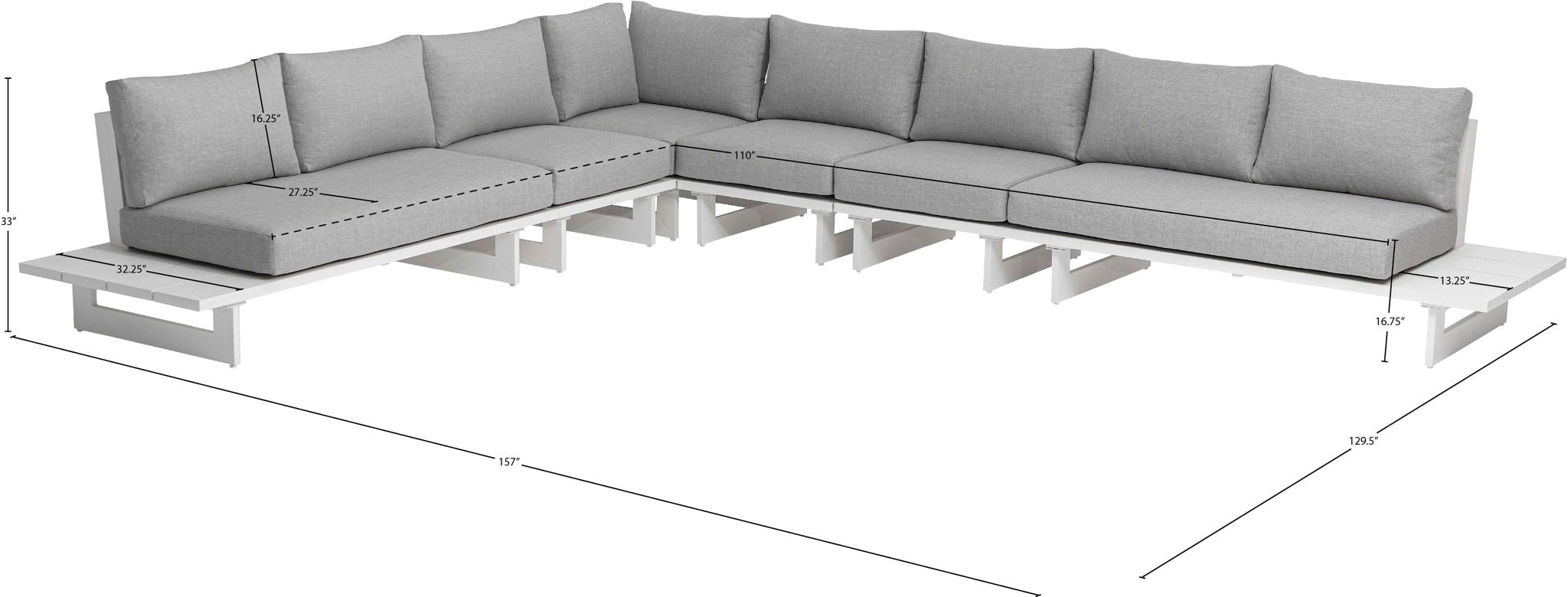 Maldives - 6 Piece Water Resistant Outdoor Patio Modular Sectional With White Base