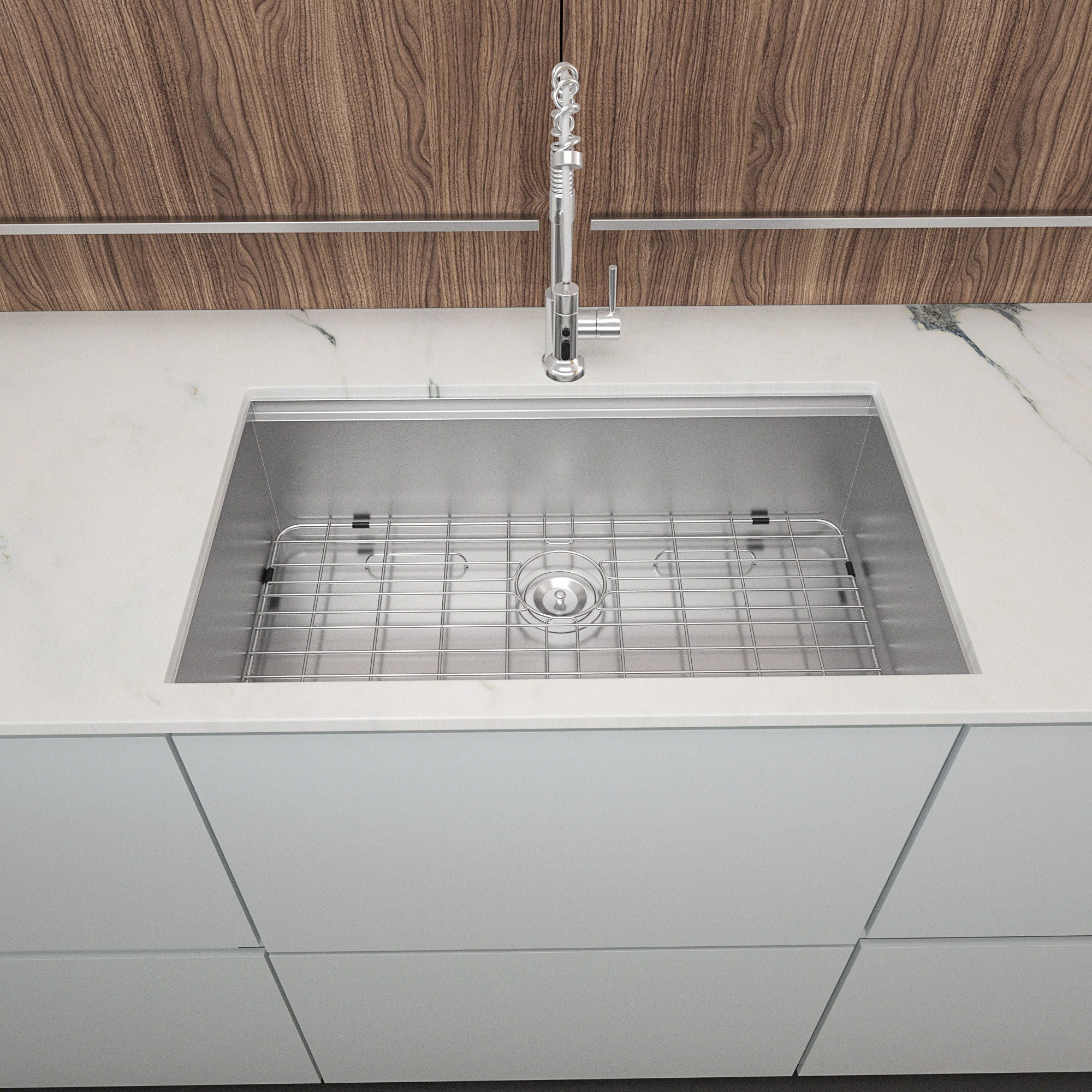 30" Undermount Kitchen Sink 16 Gauge Ledge Workstation - Brushed Nickel