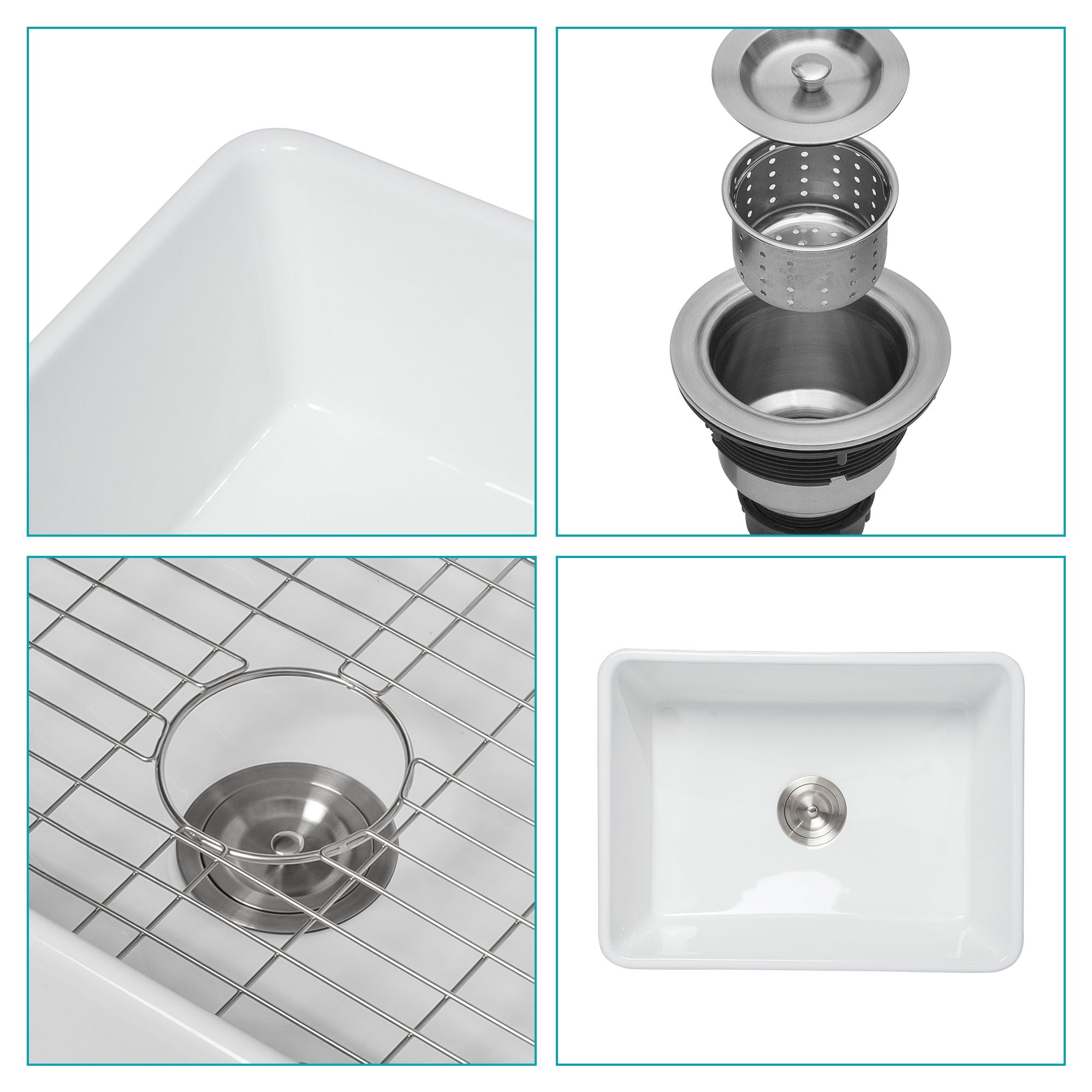 Apron Front Reversible Single Bowl Kitchen Sink & Grid And Strainer