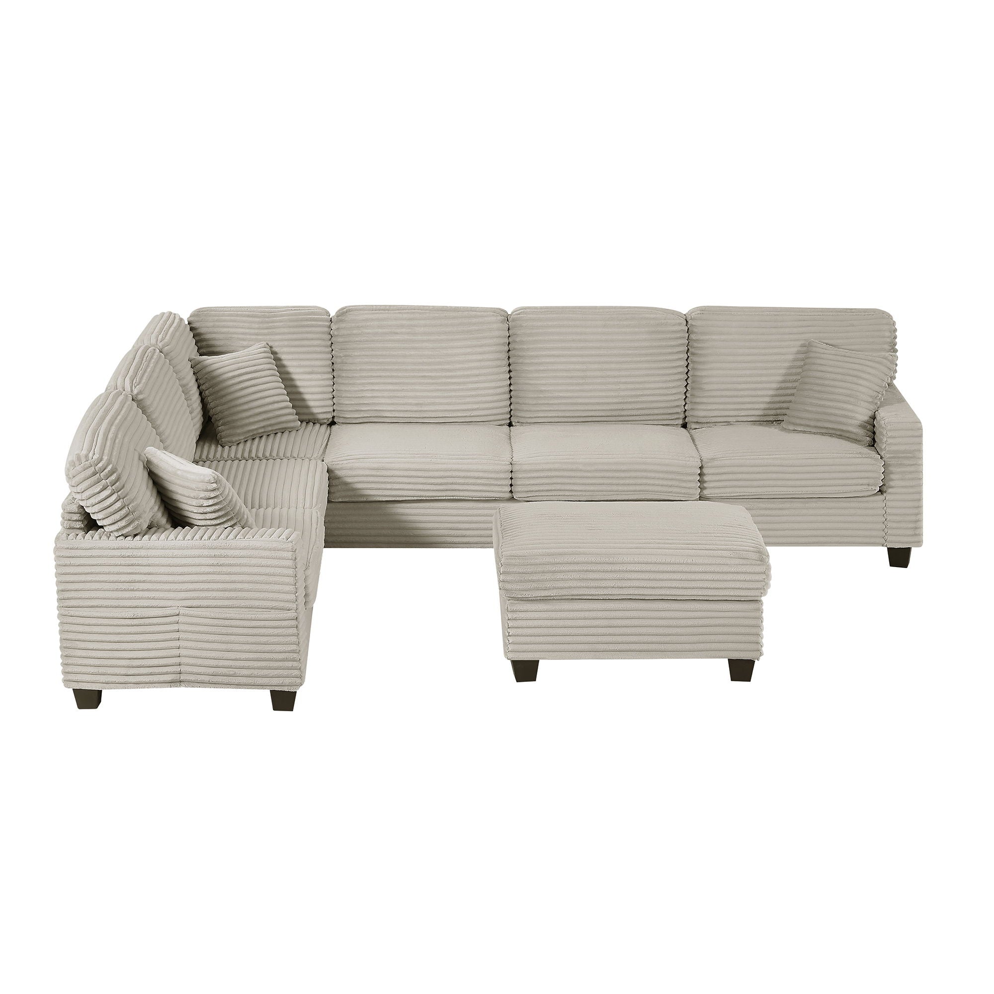 Upholstered U-Shaped Sectional Sofa With Movable Ottoman And Side Storage Pockets