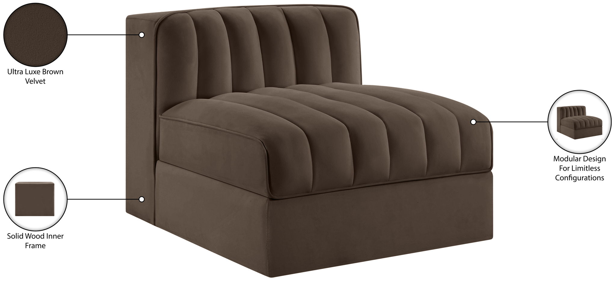 Rummi - Velvet Performance Fabric Upholstered Modular Armless Chair