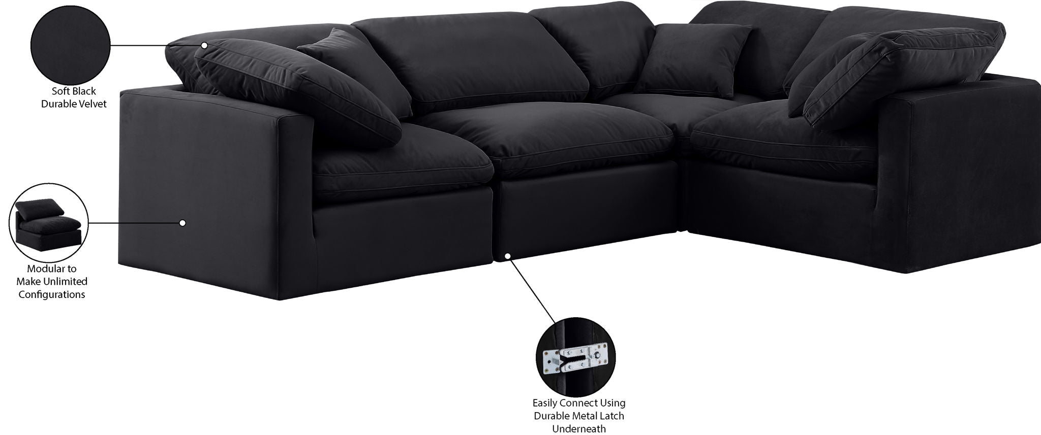Indulge - Velvet 4 Piece Modular Corner Sectional