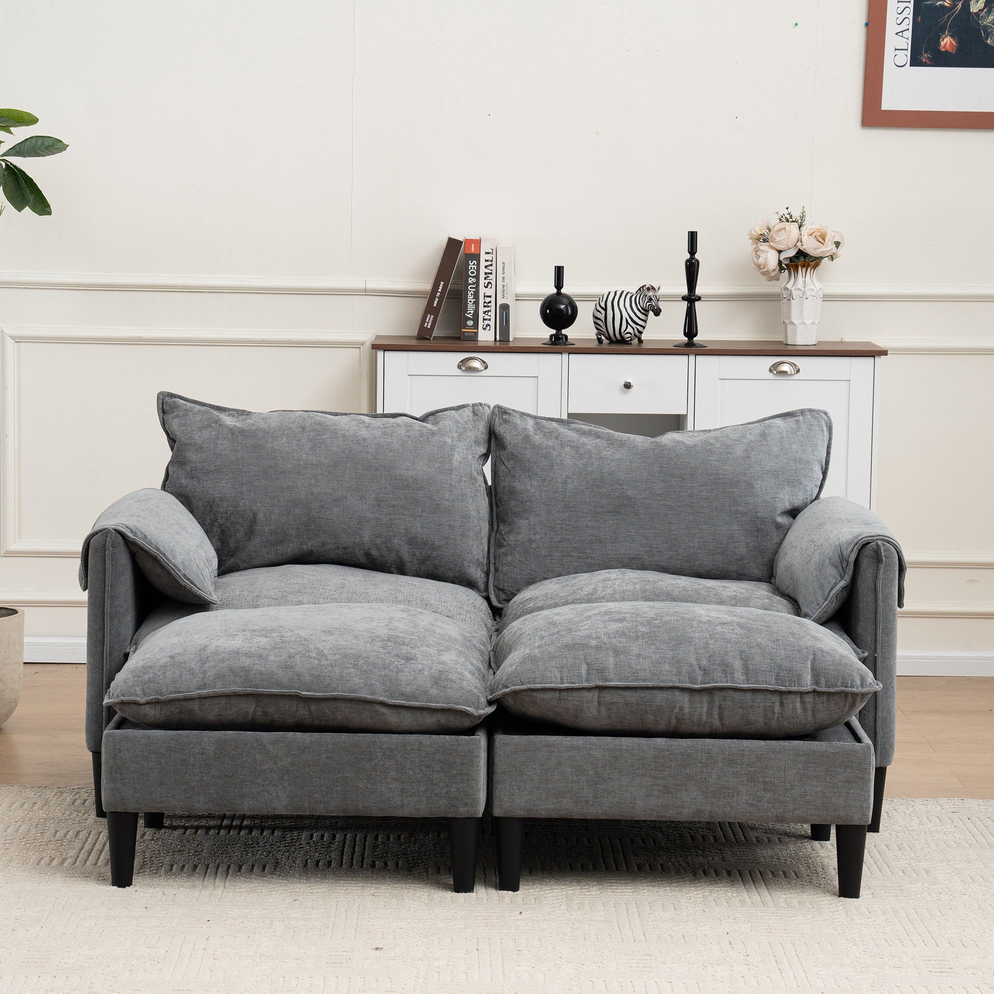 Convertible Combination Sofa With Footstools With Storage