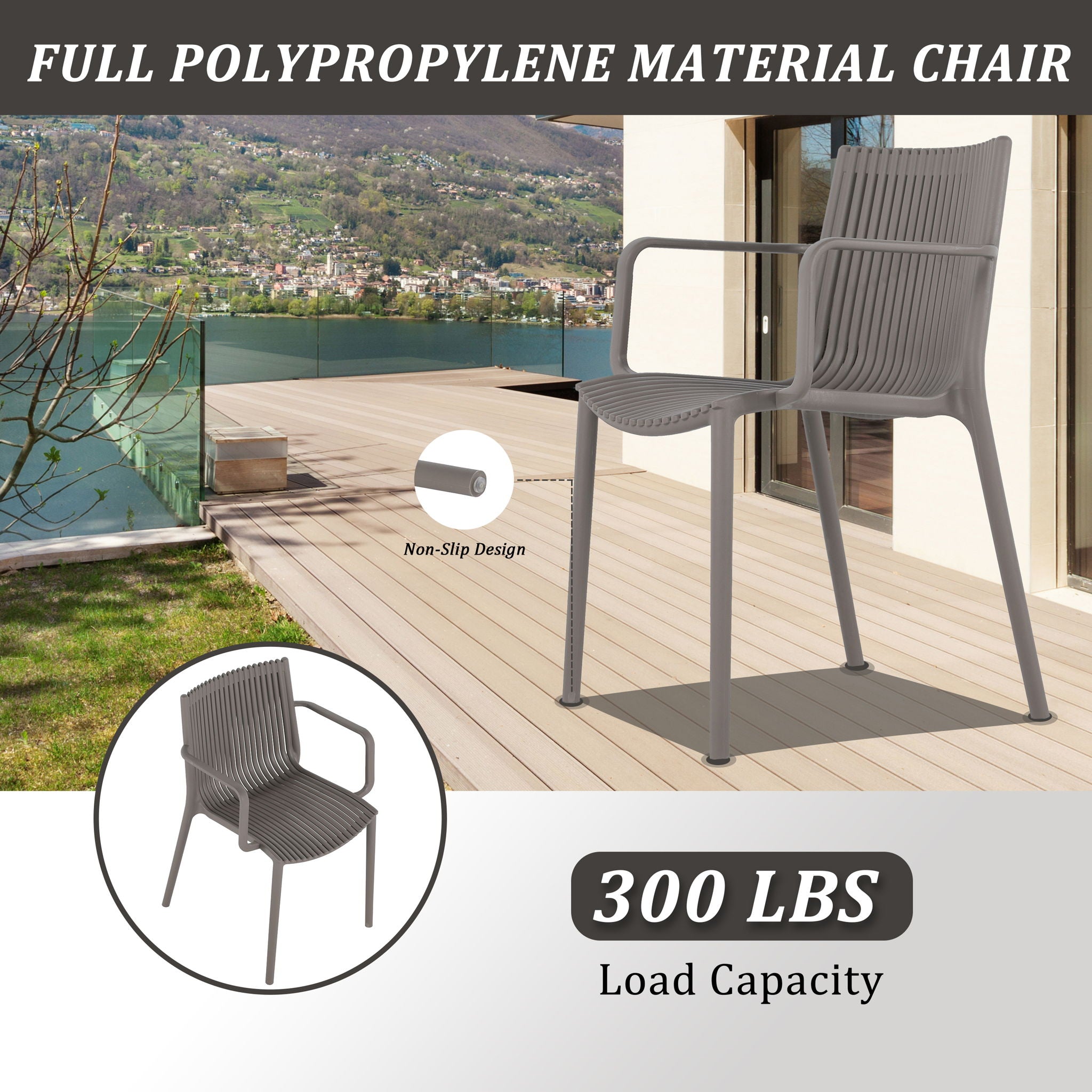 4 Modern Stackable Armchair Matched With Long Table