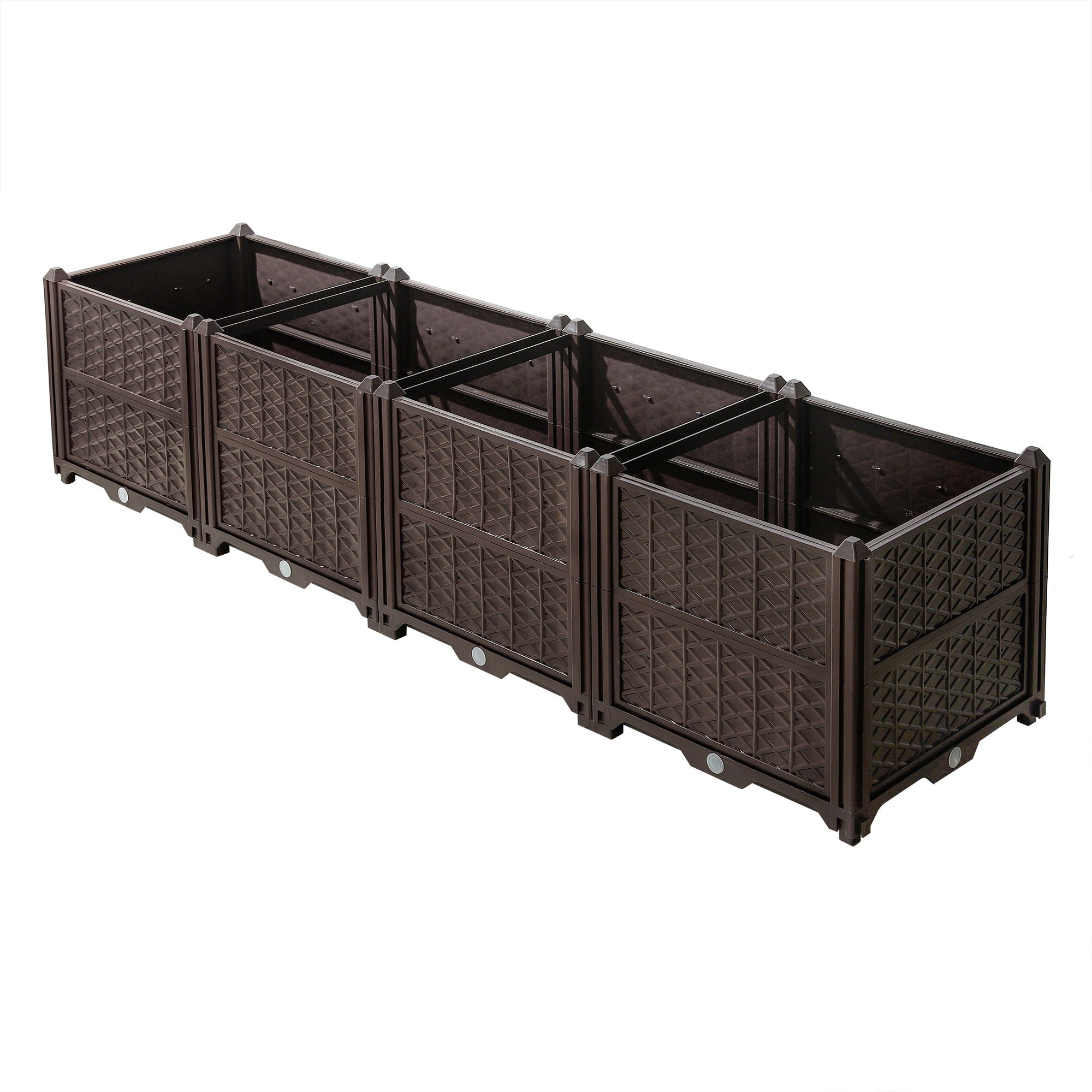 Indoor / Outdoor Rectangular Plastic Planting Box Kit For Vegetables, Herbs, Flowers & Succulents, Coffee, Polypropylene, 62.80" - Coffee