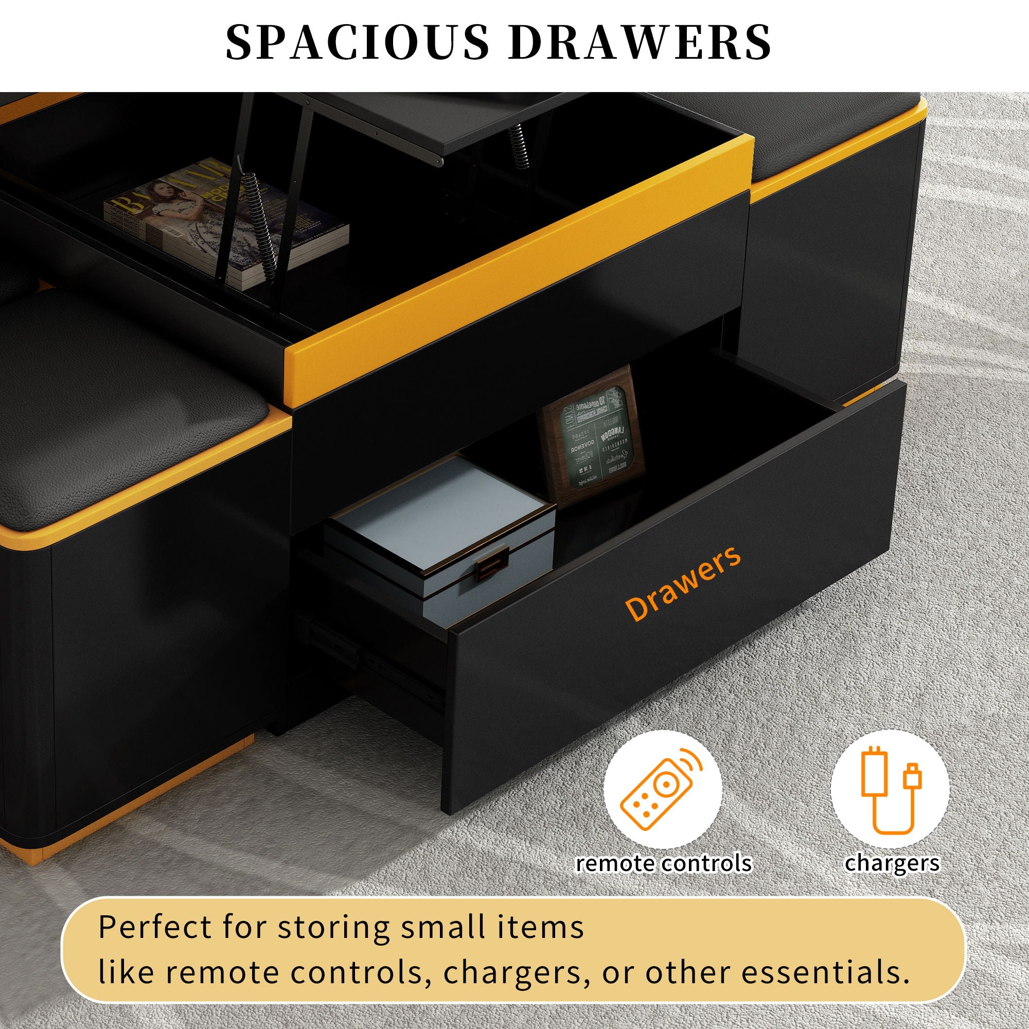 Lift Top Coffee Table With 4 Storage Stools