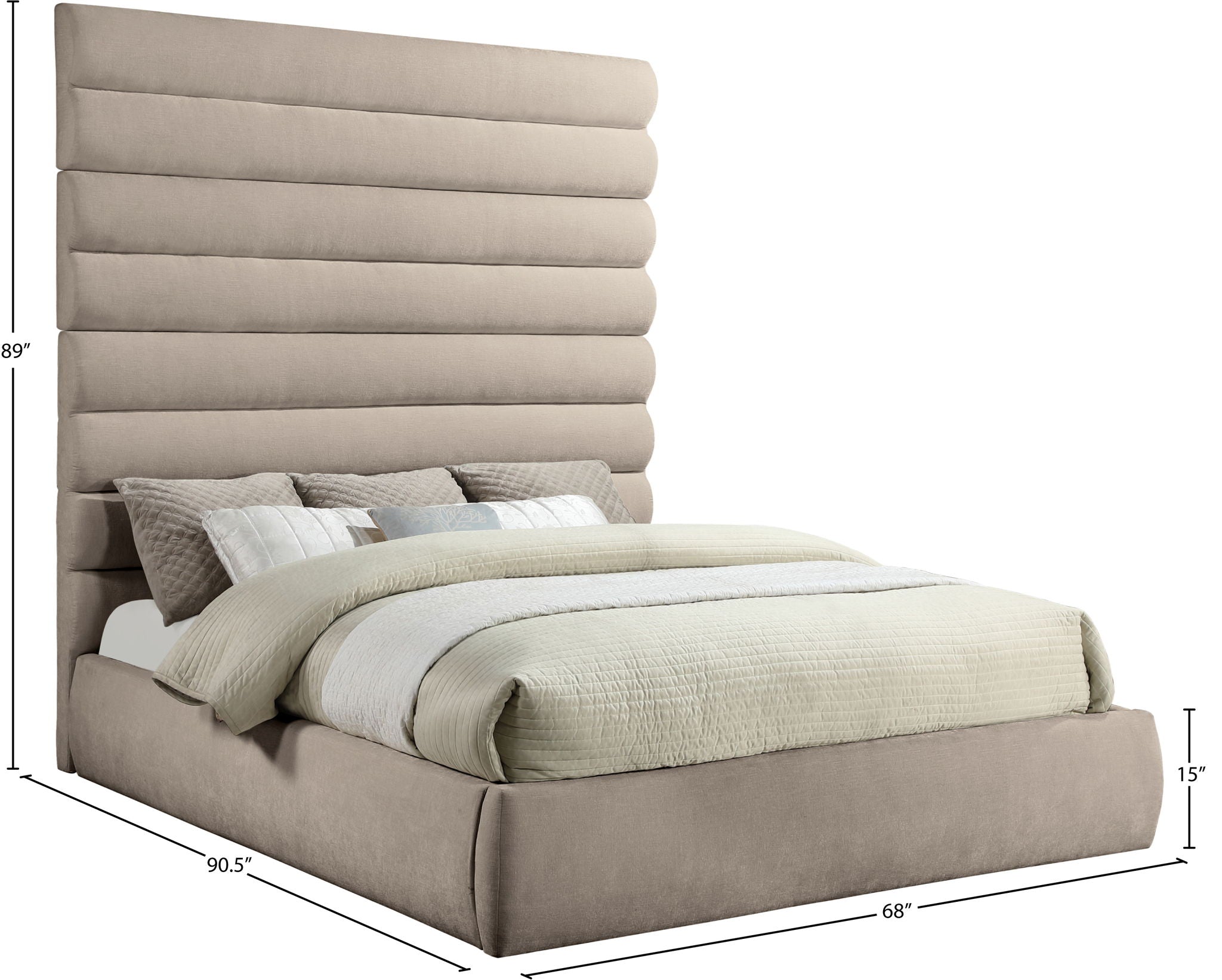 Adam - Chenille Fabric Bed With 89" Headboard