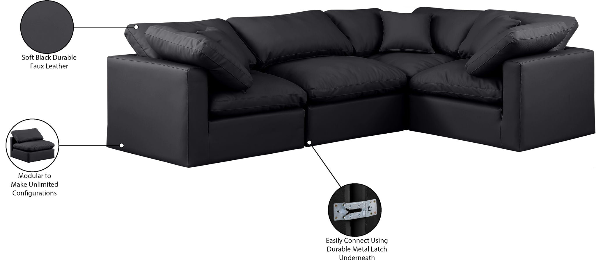 Indulge - Faux Leather 4 Piece Modular Corner Sectional