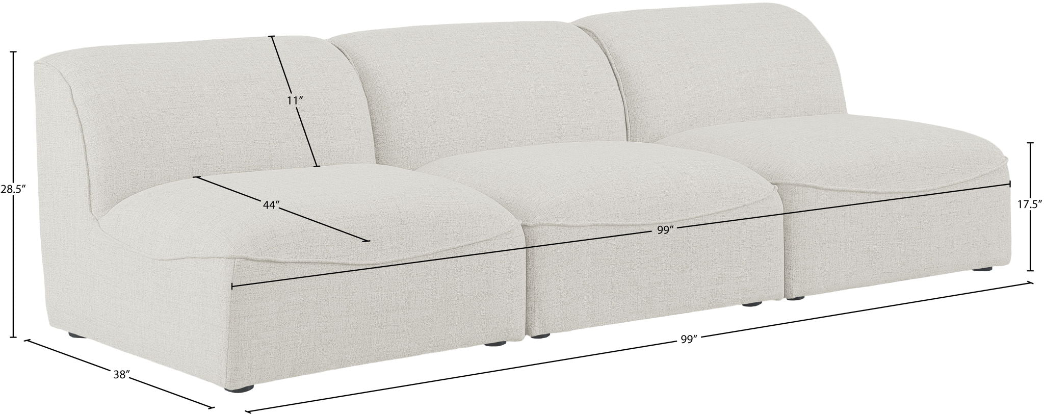 Miramar - 3 Seat Armless Modular Sofa