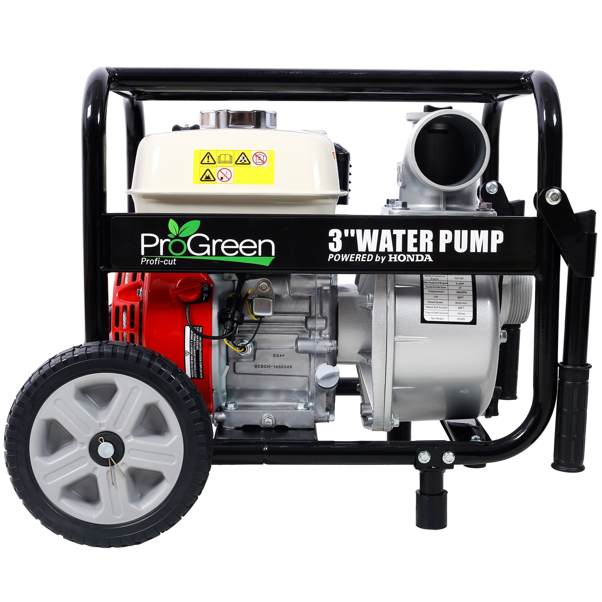 Honda - Gx160 Engine Water Pump 3" 264Gpm With Accessories Kit And Handle Wheel Kit - Black / Red