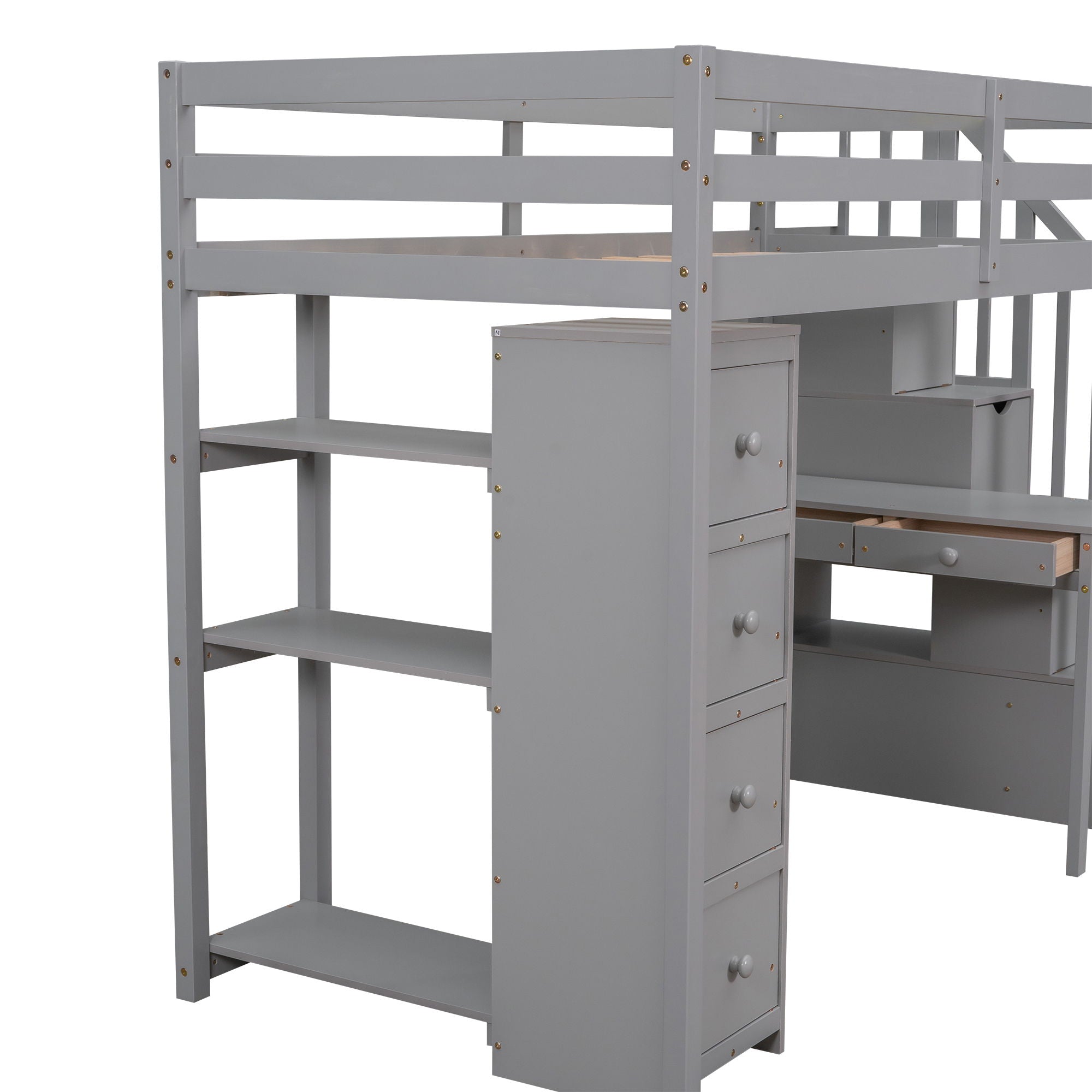 Loft Bed With Storage Drawers, Desk And Stairs With Shelves