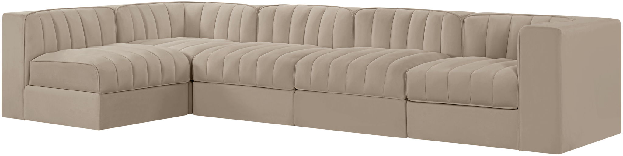 Rummi - Velvet Performance Fabric Upholstered 5 Piece Modular Sectional, L-Shaped (Right)