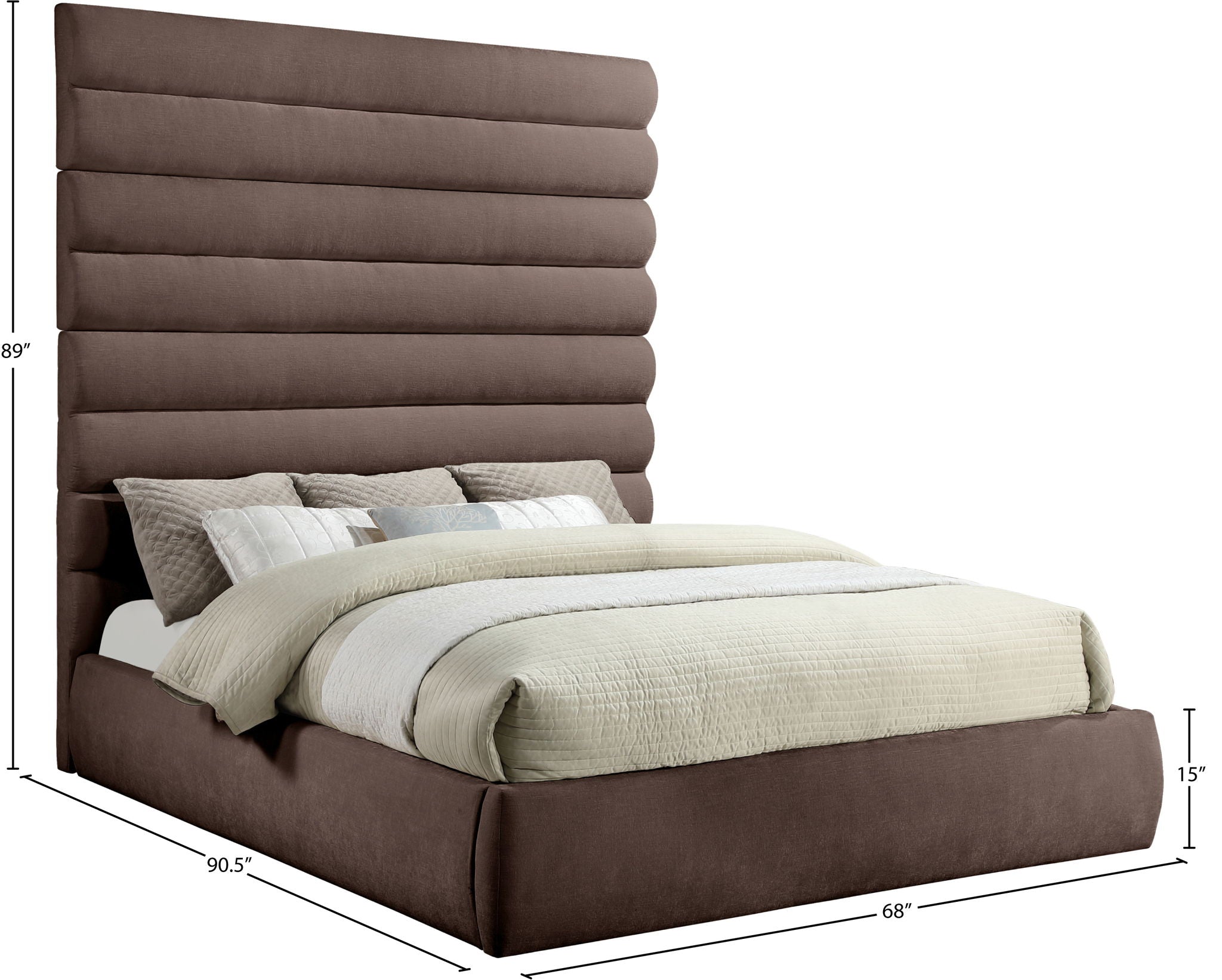 Adam - Chenille Fabric Bed With 89" Headboard