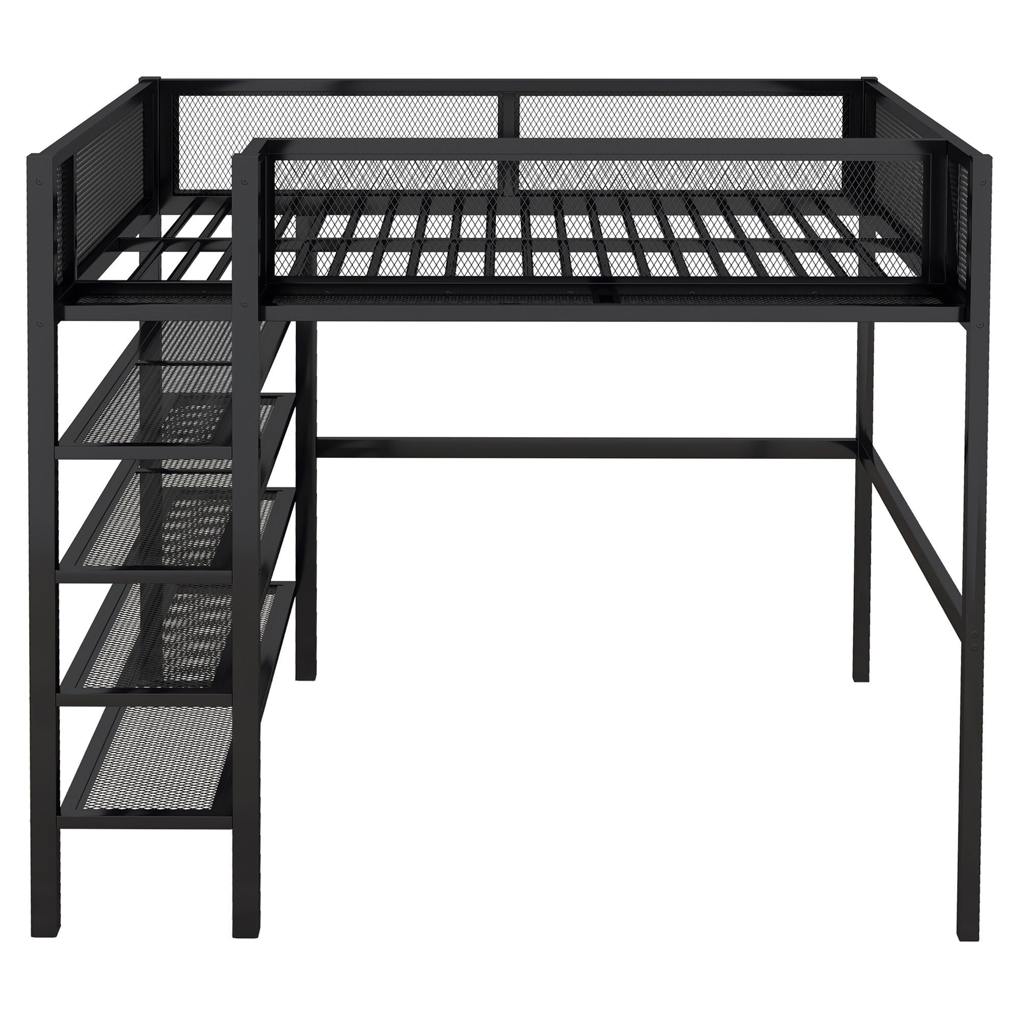 Loft Bed With 4 Tier Shelves And Storage