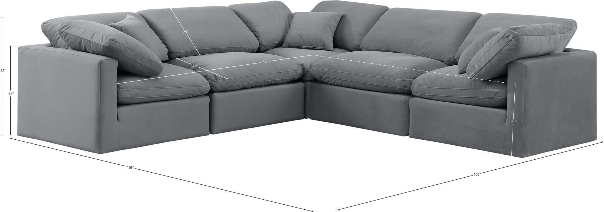 Indulge - Velvet 5 Piece Modular Corner Sectional
