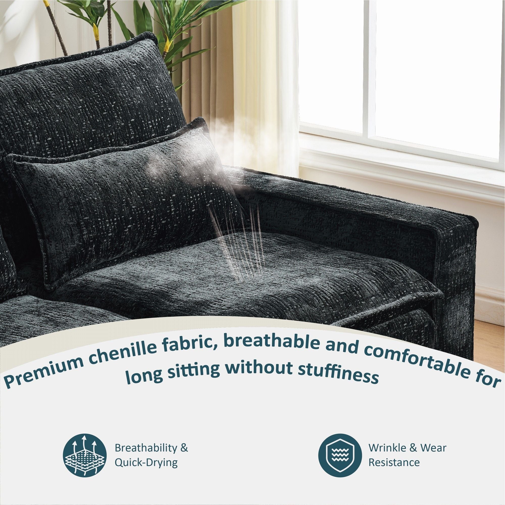 Modern Comfy L Shaped Sectional Sofa With Movable Ottoman