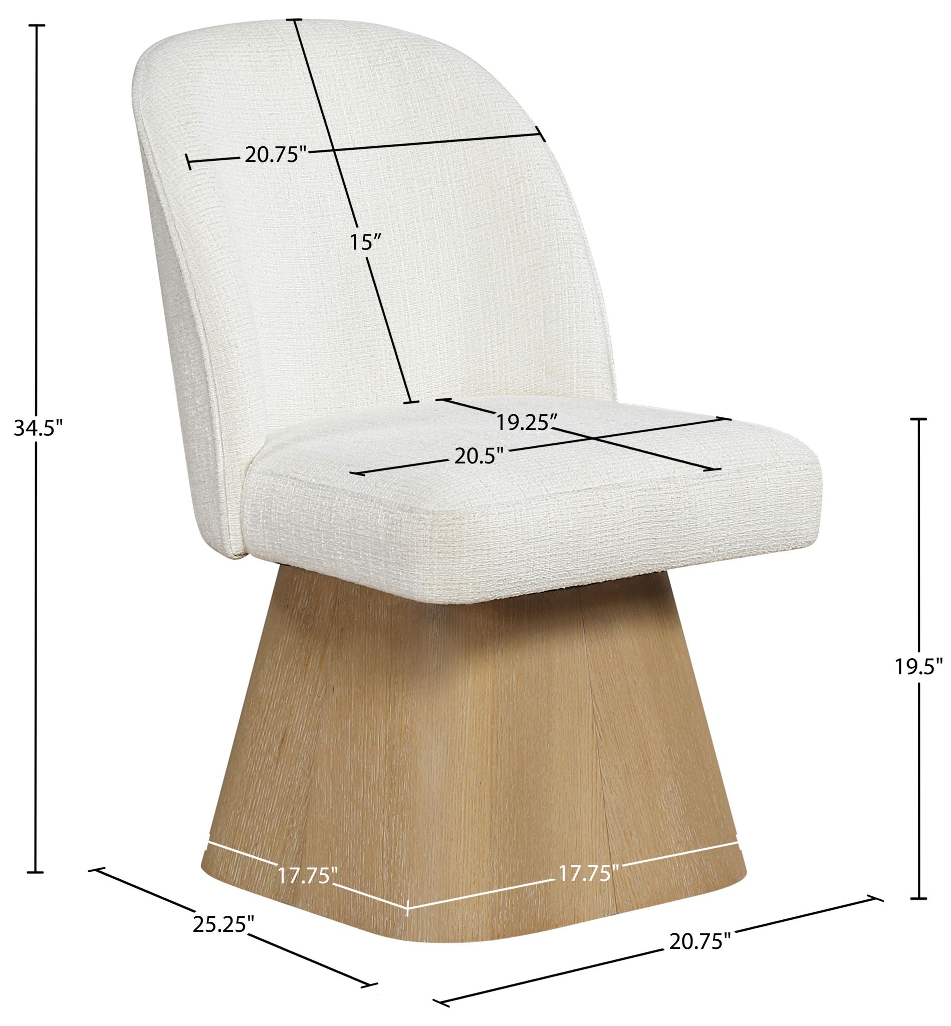 Marlowe - Linen Textured Fabric Upholstered Swivel Dining Side Chair - Stained Natural