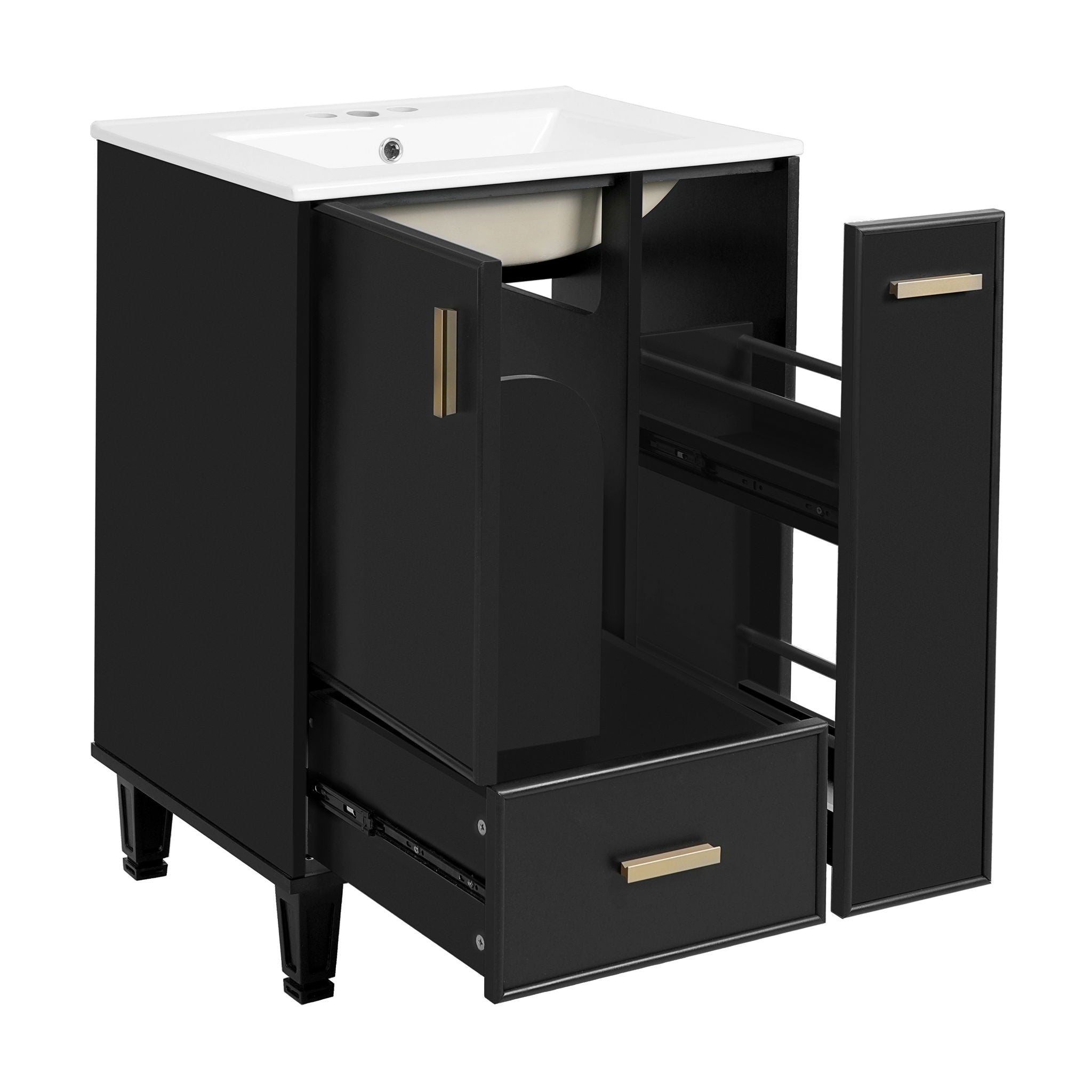 Bathroom Vanity With Sink, Deep Drawer, Door Shelf, 2 Tier Basket