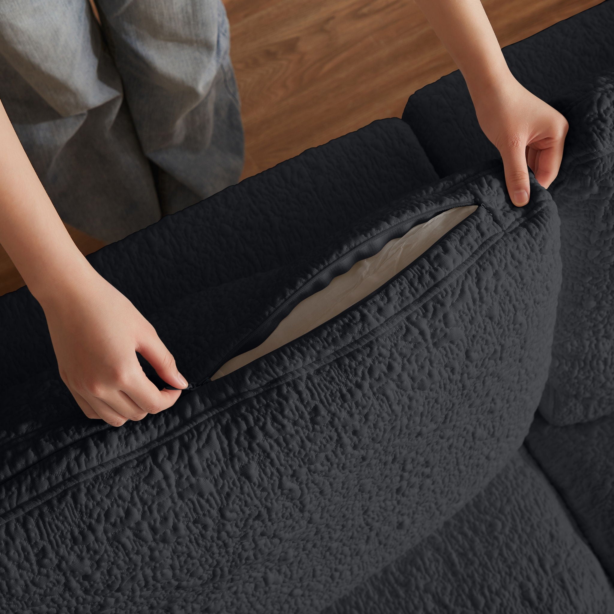 Cloud Sectional Couch, Convertible With Ottoman, 3 Seater Modular Design