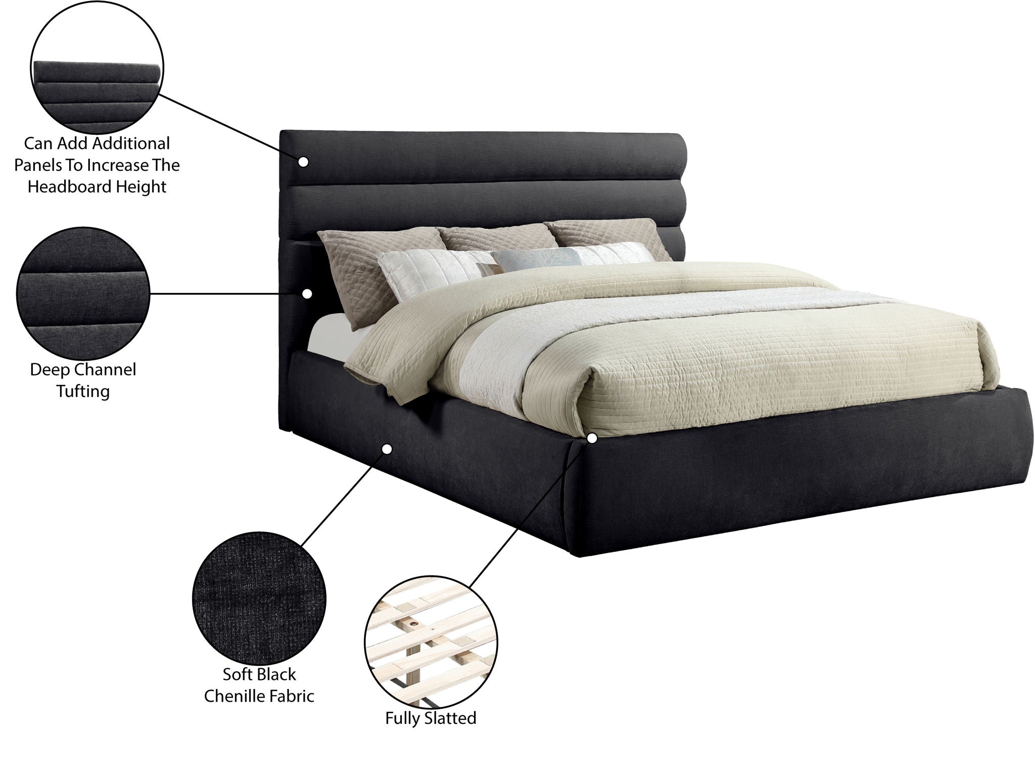 Adam - Chenille Fabric Bed With 52" Headboard