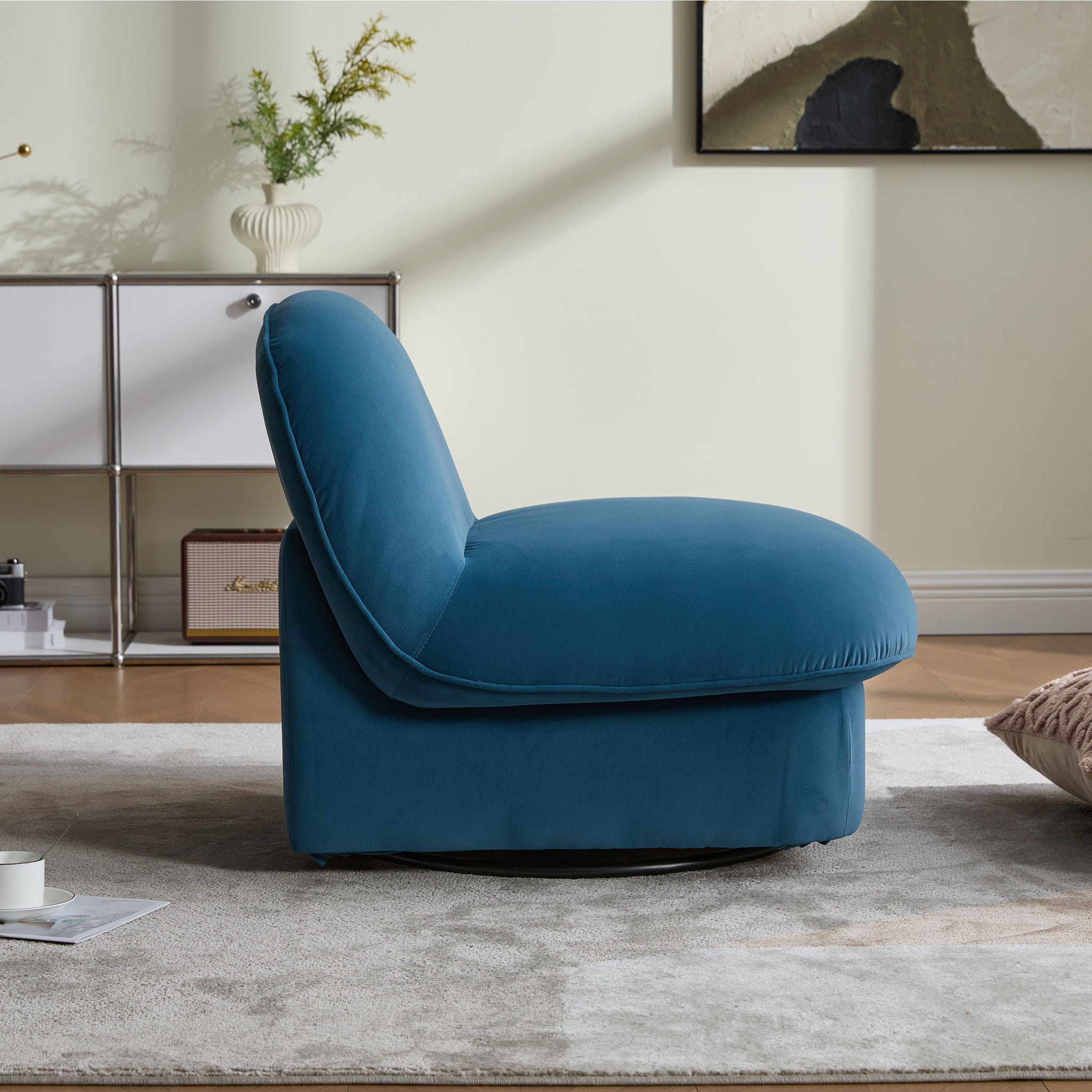 Pumpkin Shaped Swivel Accent Chair, 360 Degree Rotation For Living Room
