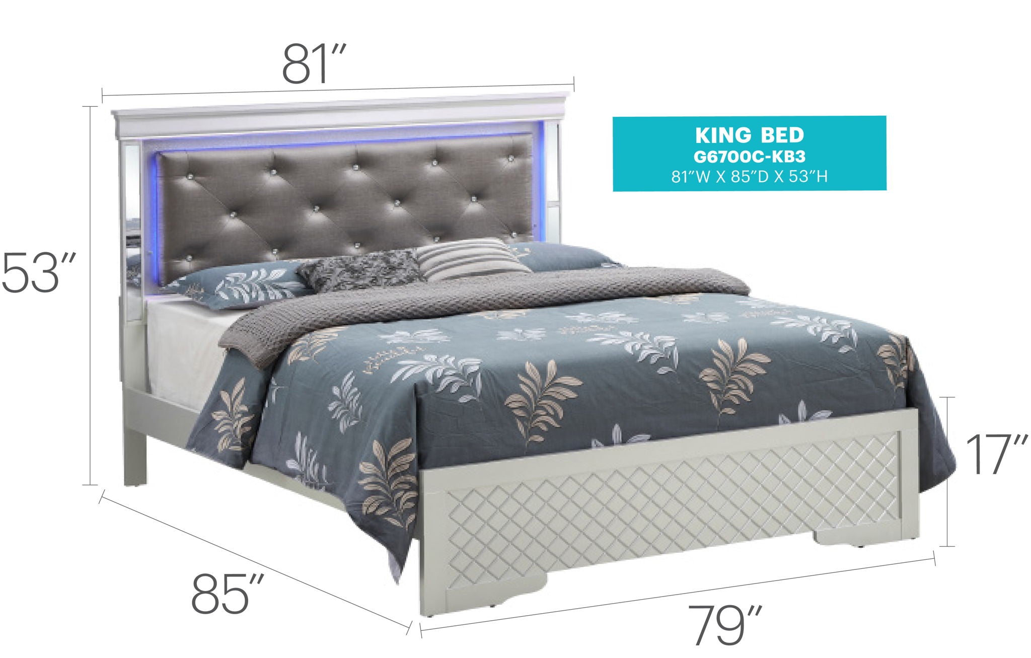 Bed With LED Light Accents Headboard