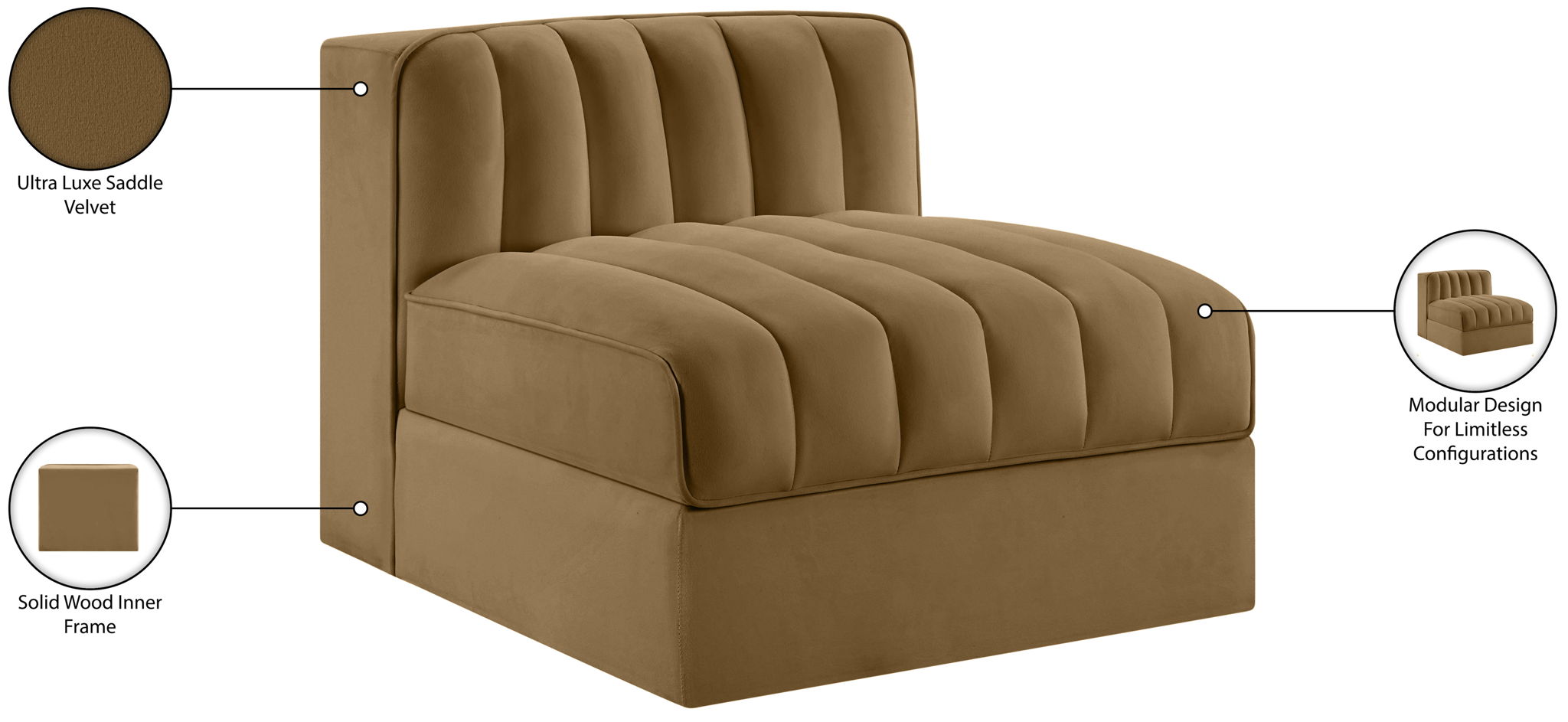 Rummi - Velvet Performance Fabric Upholstered Modular Armless Chair
