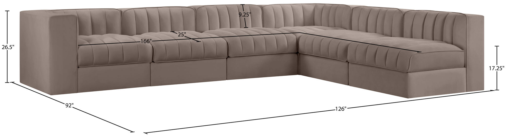 Rummi - Velvet Performance Fabric Upholstered 6 Piece Modular Sectional