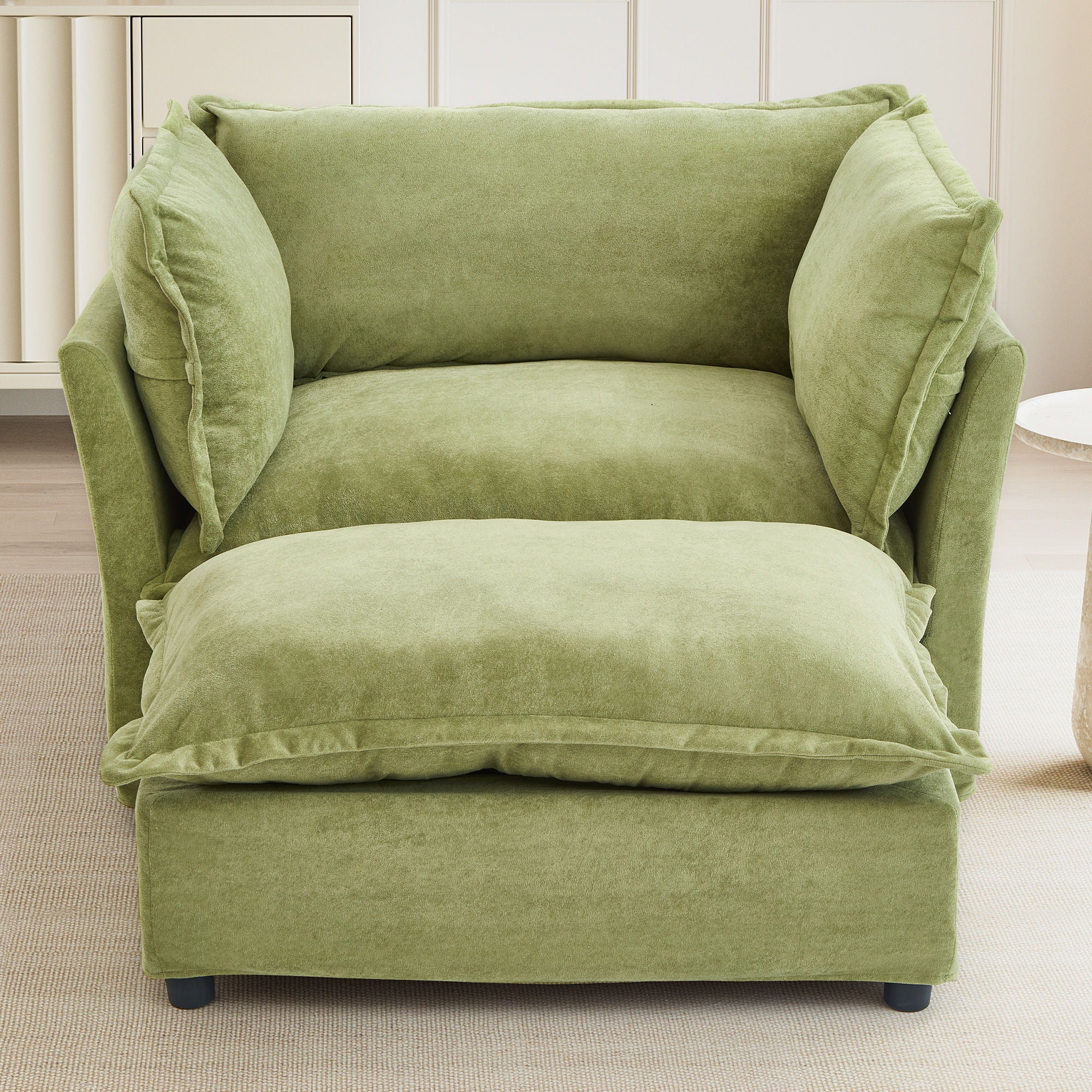 Modern Cozy Upholstered Armchair Sofa With Movable Ottoman
