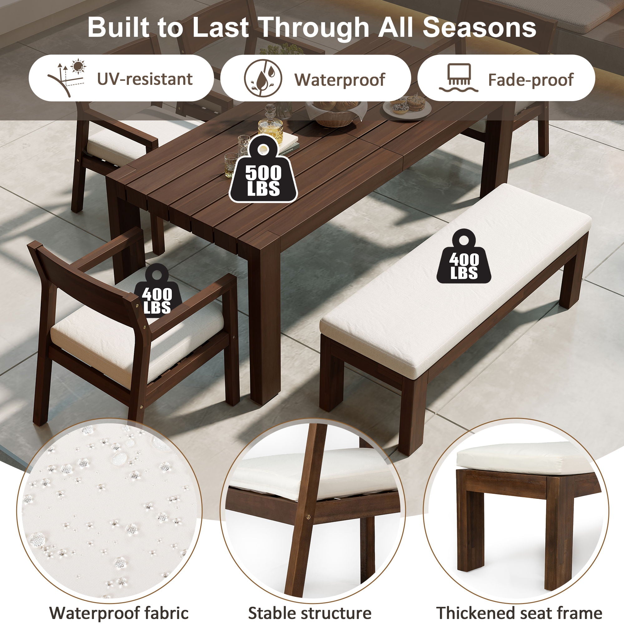 Outdoor Dining Set Rectangular Table With Umbrella Hole