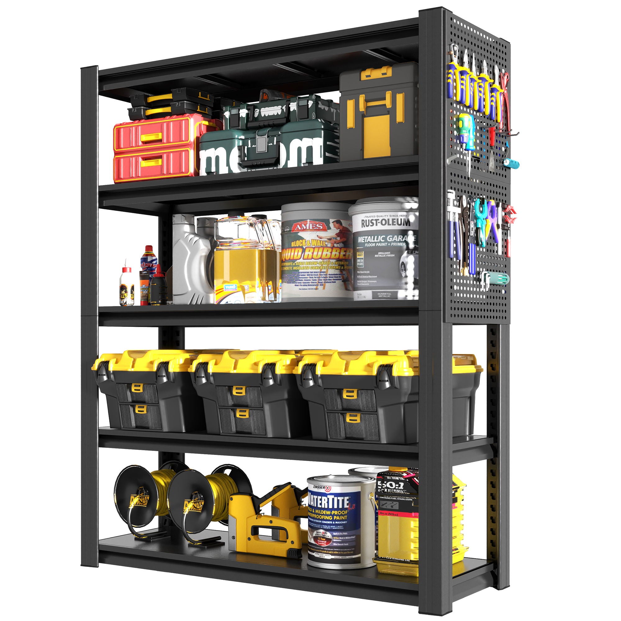 Industrial 5-Tier Adjustable Shelving Unit With Pegboard Heavy-Duty Storage