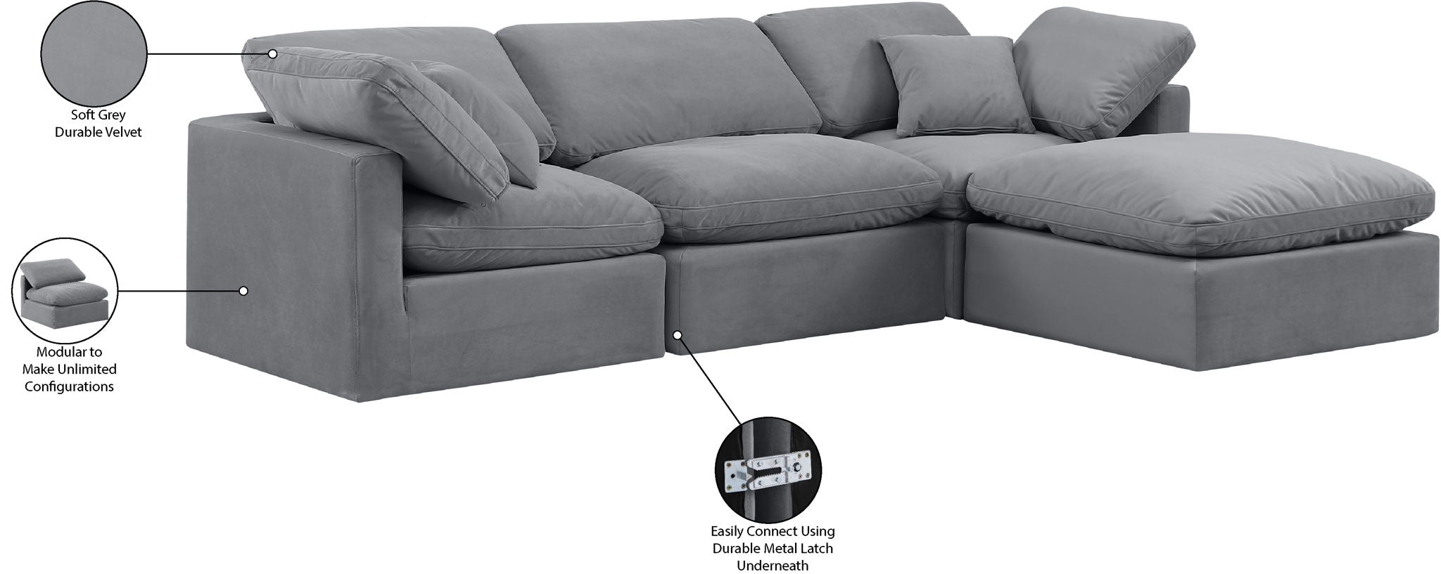 Indulge - Velvet 4 Piece Modular Sectional With Chaise