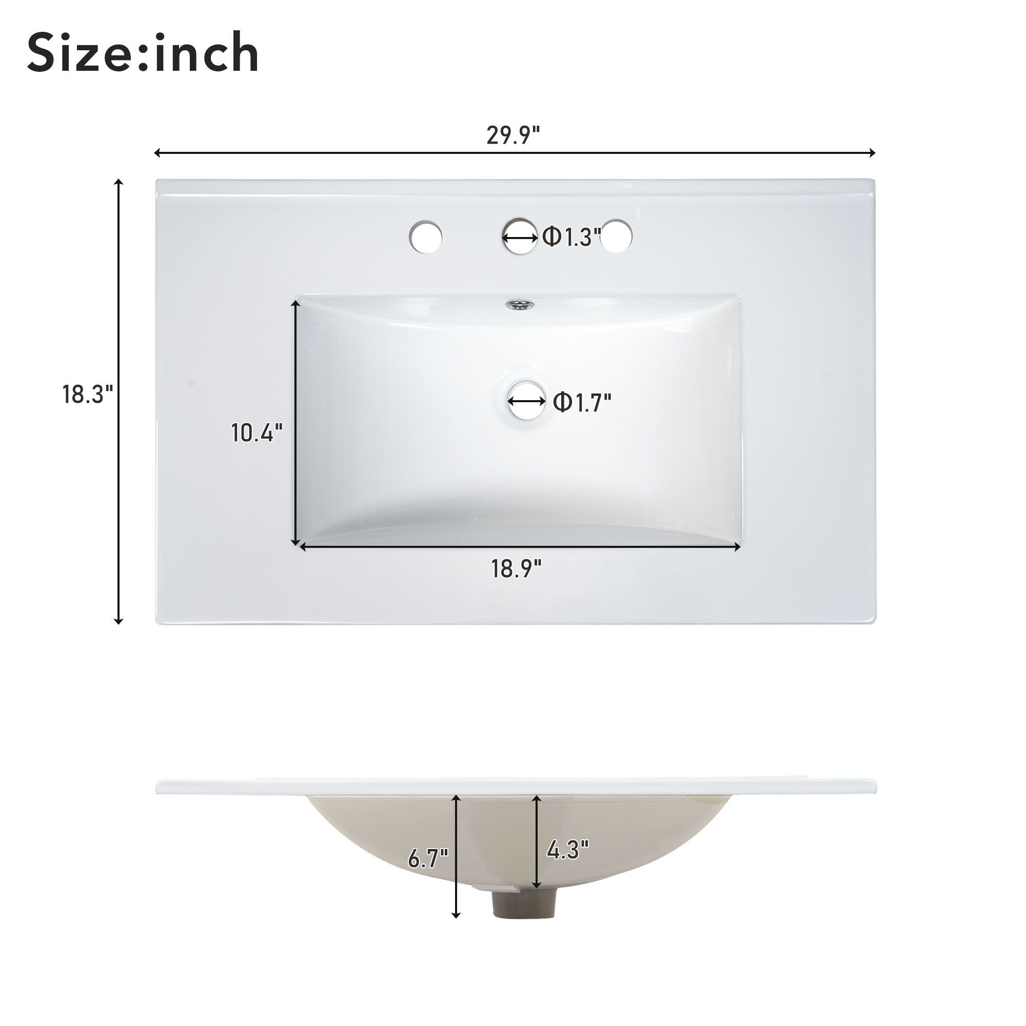 Bathroom Vanity With Sink And Ample Storage, Rectangular Undermount Sink - Black