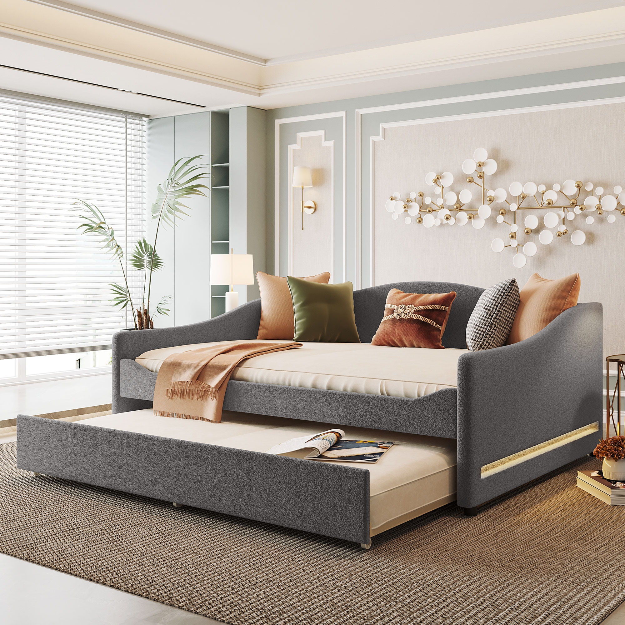 Upholstered Daybed With Light And Trundle