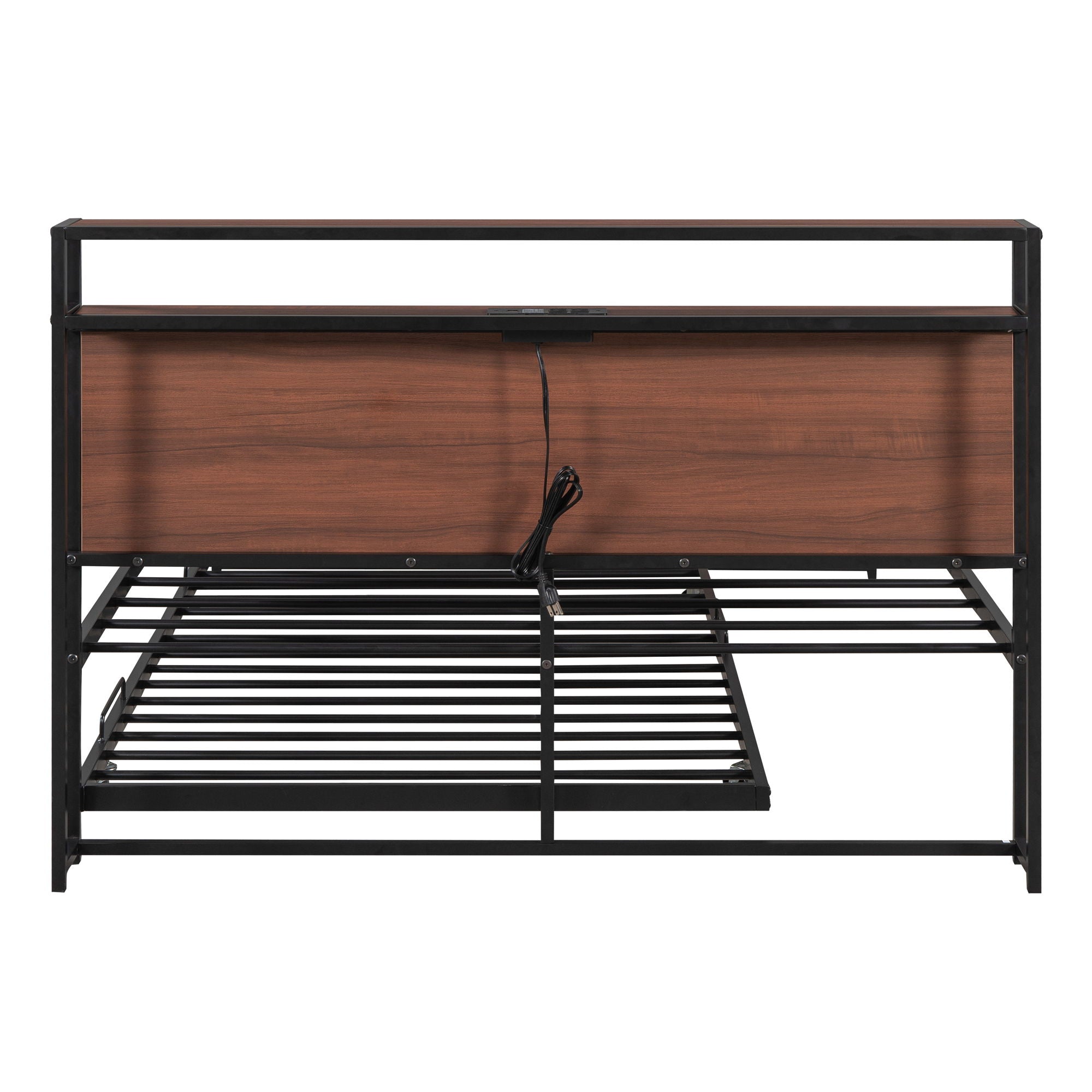 Platform Bed Frame With Trundle, USB Ports And Slat Support, No Box Spring Needed