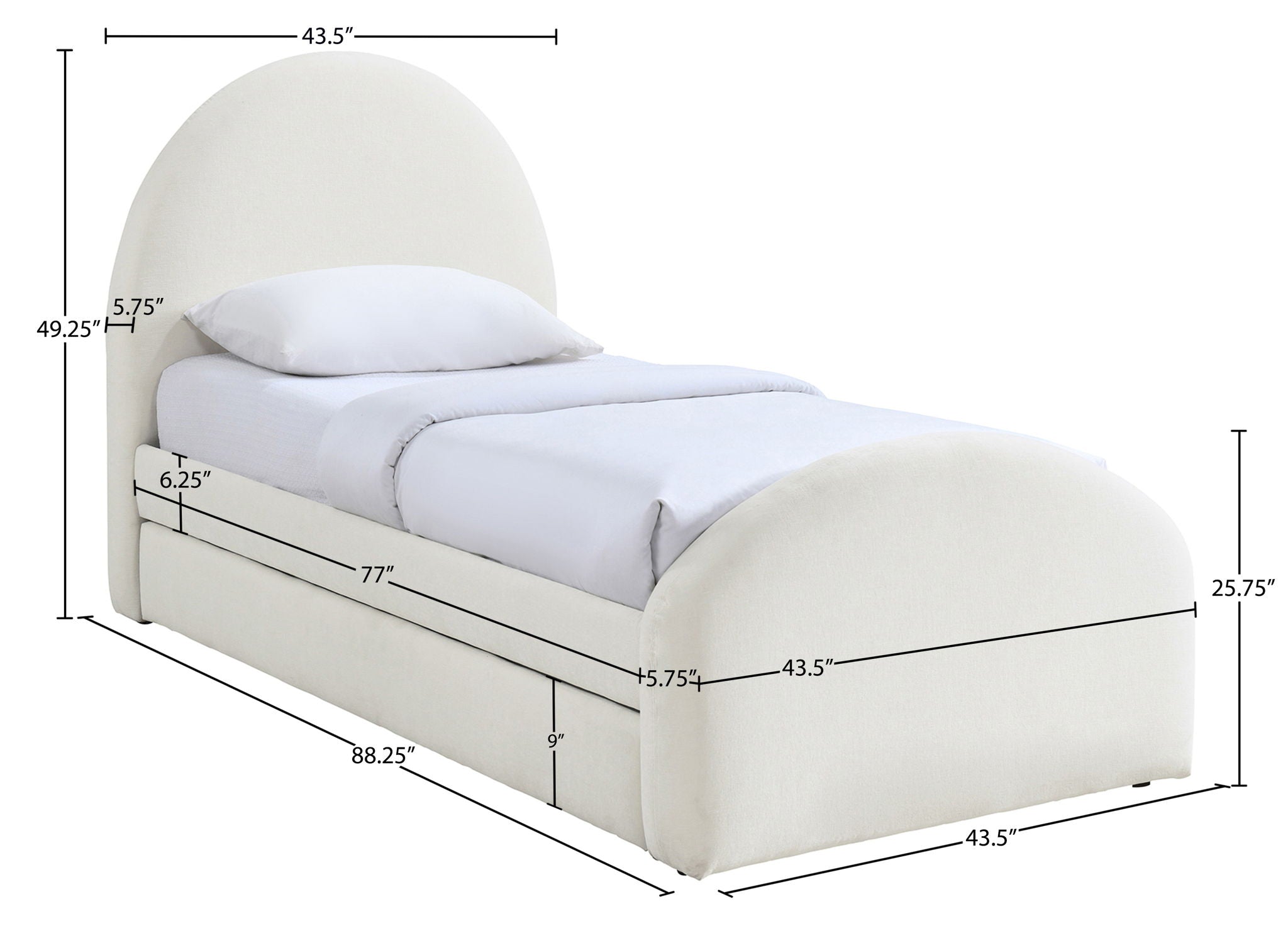 Andaz - Chenille Fabric Upholstered Trundle Bed