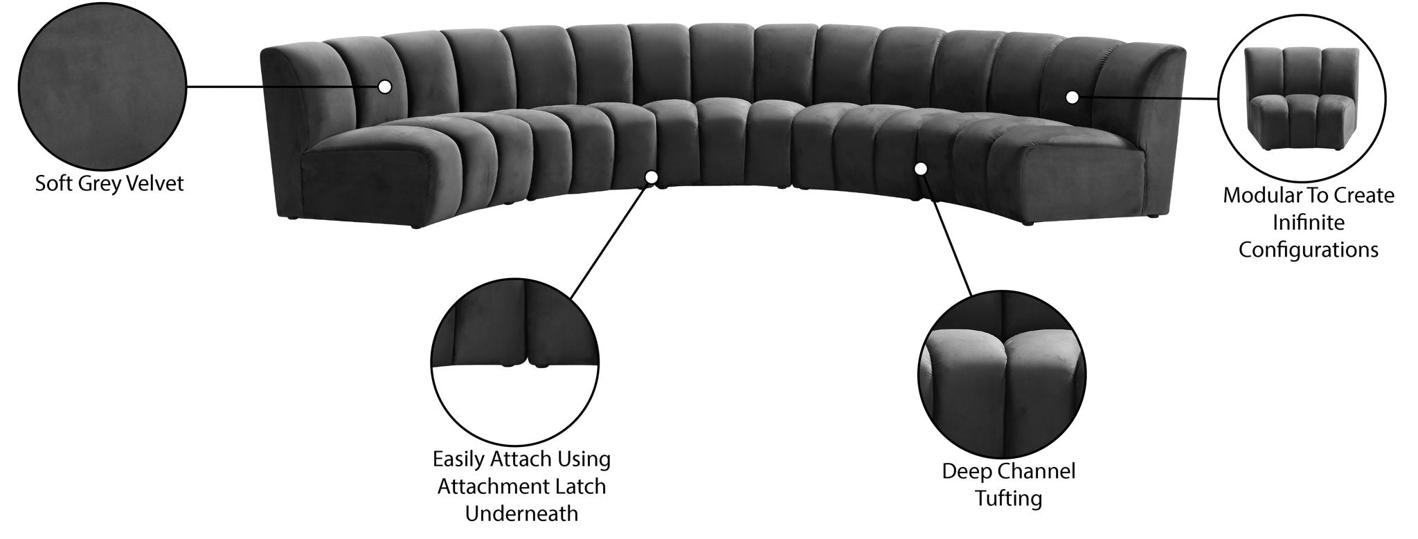 Infinity - 5 Piece Velvet Modular Sectional