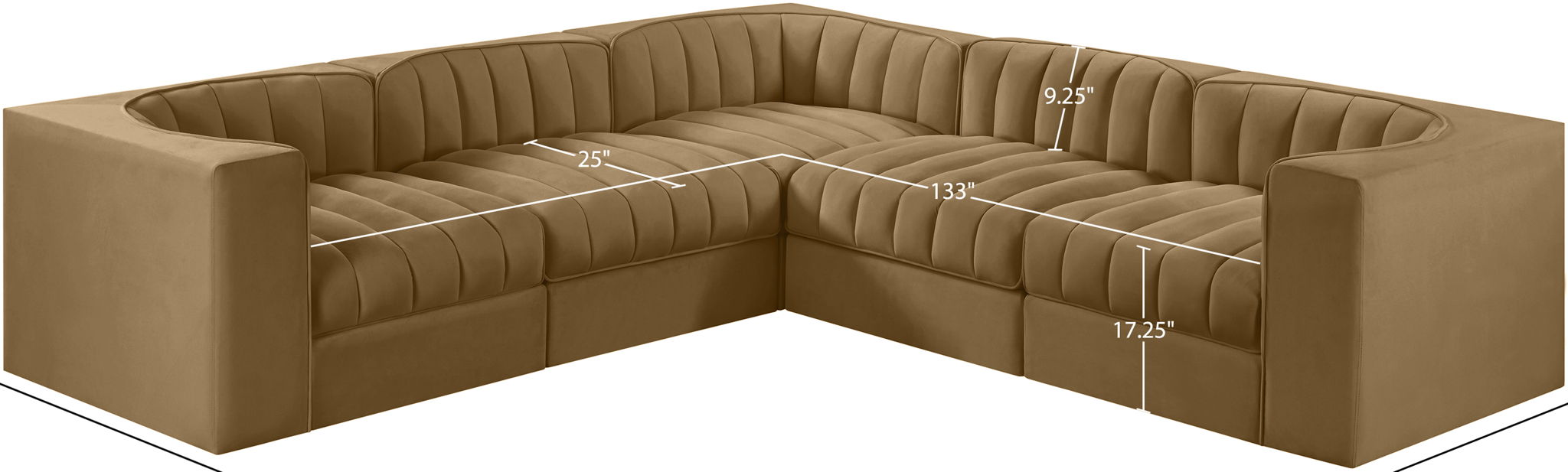 Rummi - Symmetrical Velvet Performance Fabric Upholstered 5 Piece Modular Sectional