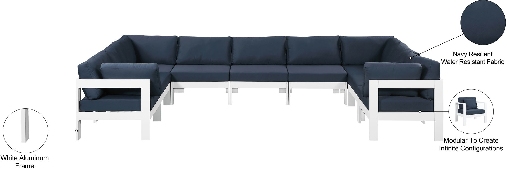 Nizuc - Outdoor Patio 9 Piece Modular Sectional With White Frame