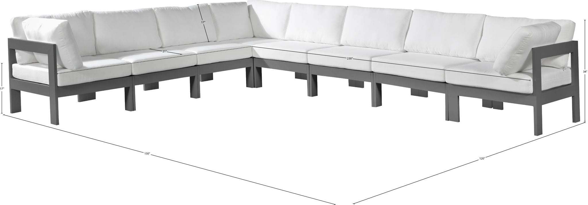 Nizuc - Outdoor Patio 8 Piece Modular Sectional With Gray Frame
