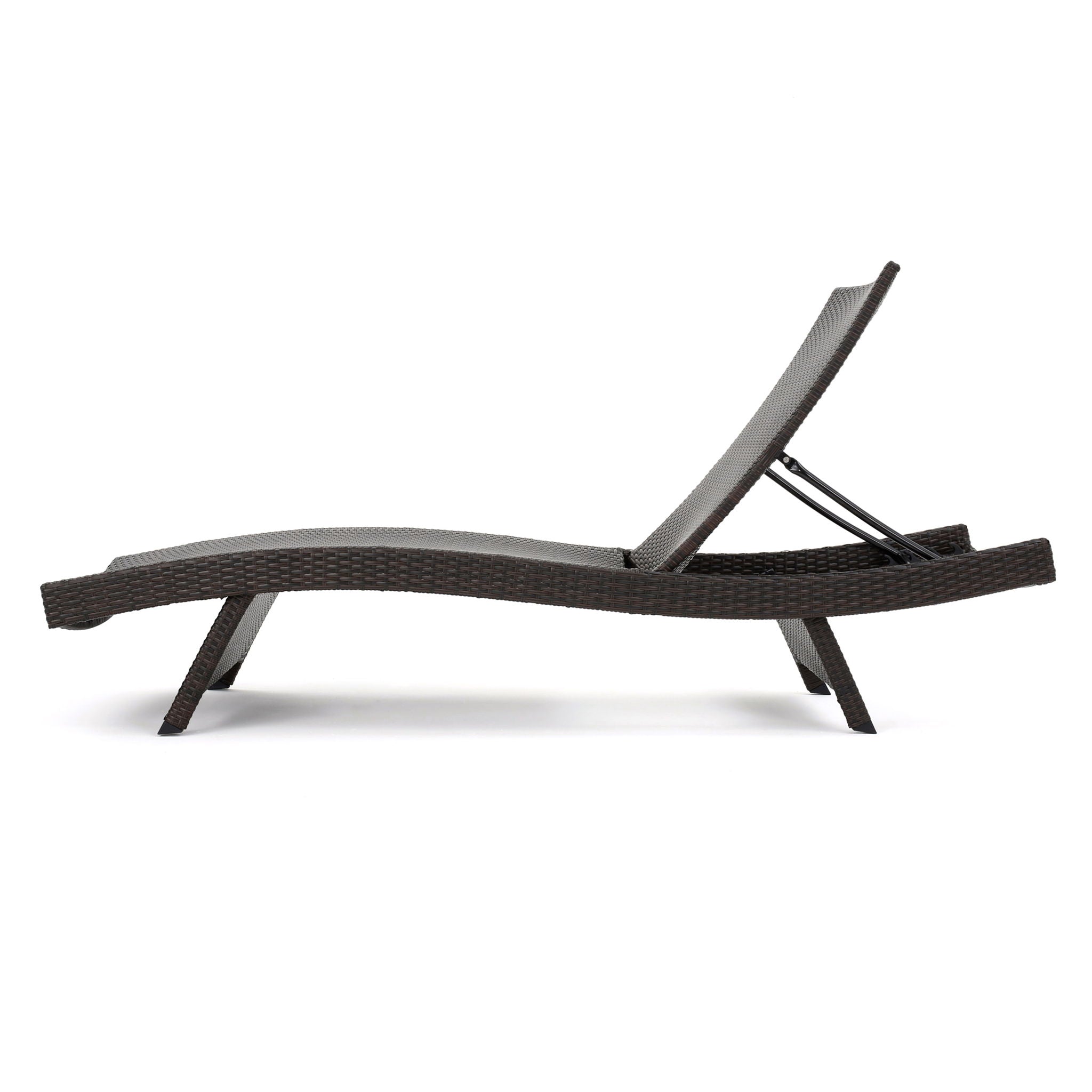 Mysticism Outdoor Chaise Lounge With Adjustable Backrest And Foldable Legs - Brown Multi