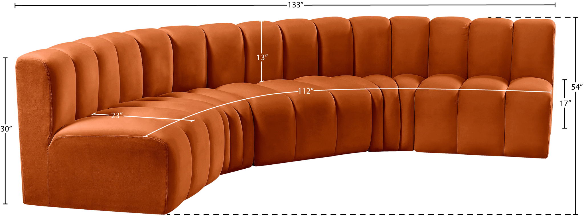 Arc - Velvet 5 Piece U-Shaped Modular Sofa