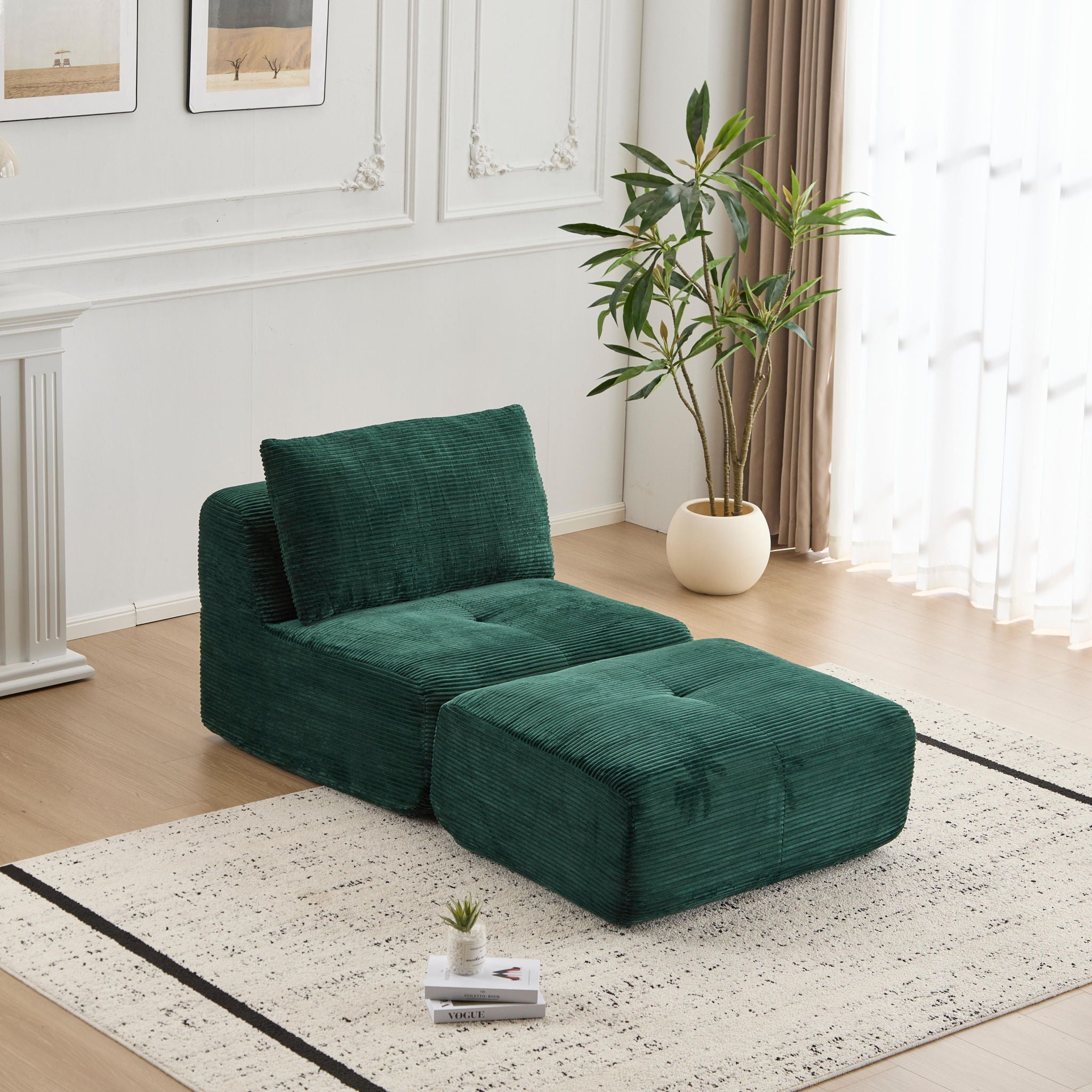 Single Chaise Longue With Movable Ottoman For Living Room