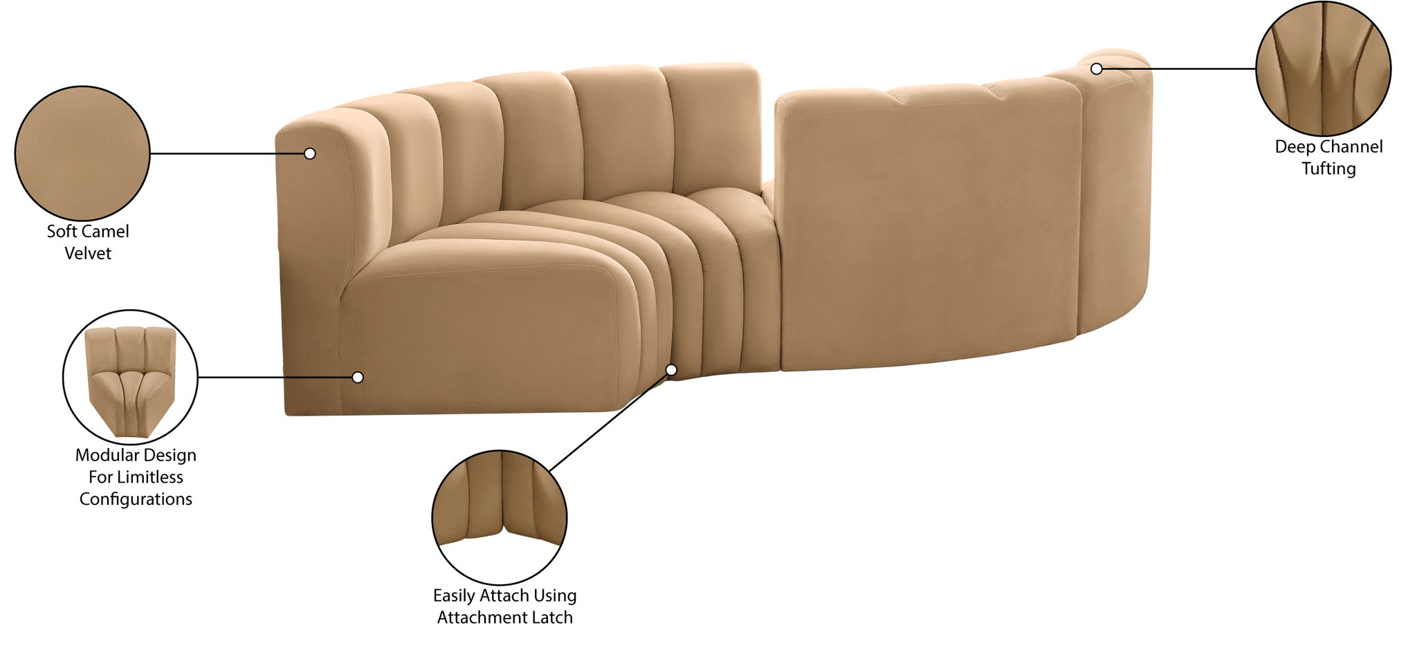 Arc - Velvet 4 Piece Curved Modular Sofa